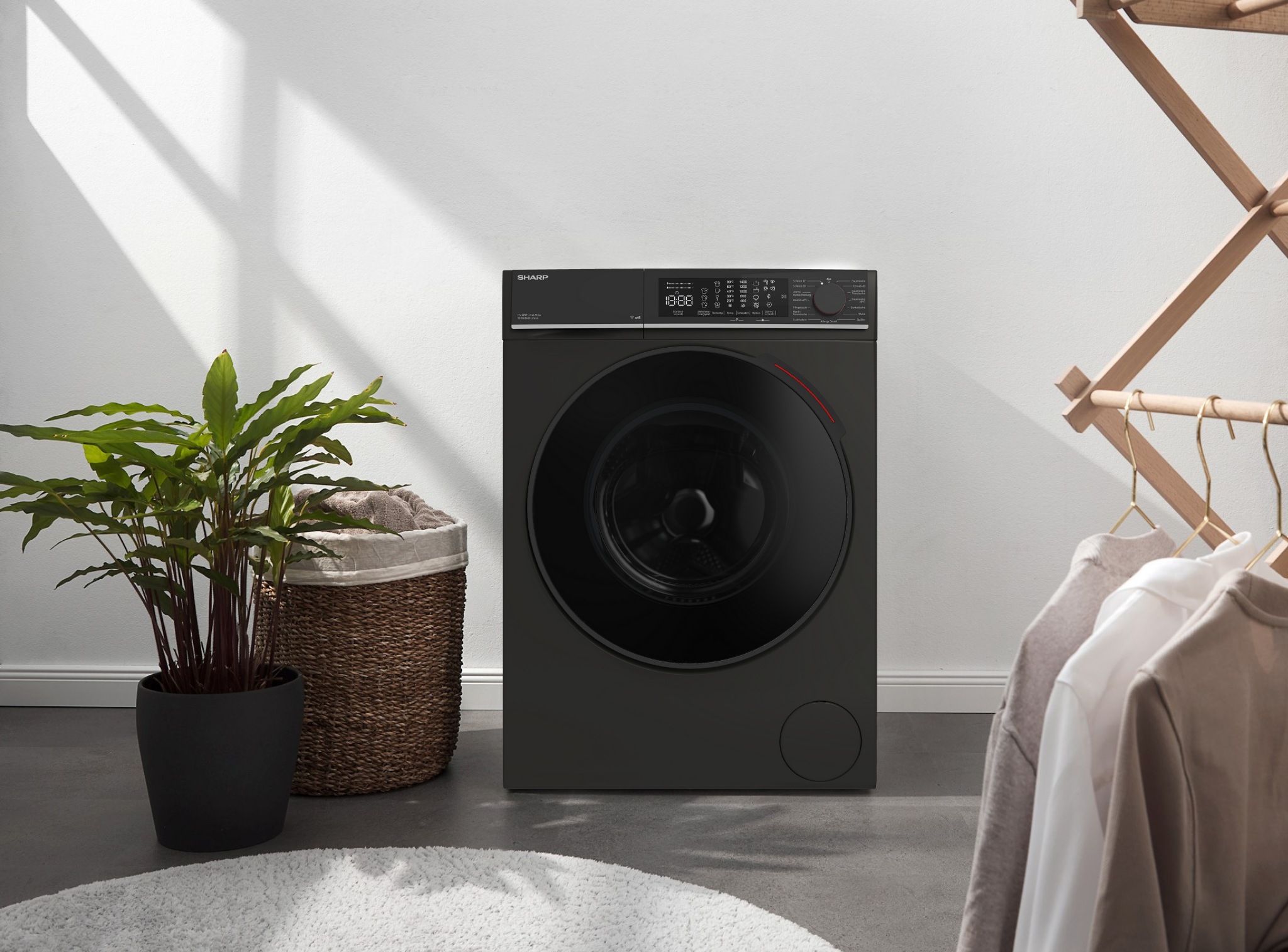 Sharp Waschmaschine High Class »ES-WNFL014CMDA-DE«, 10 kg, 1400 U/min, 10kg / +WIFI / A-20% / Fulltouch/Steam/Mat Black