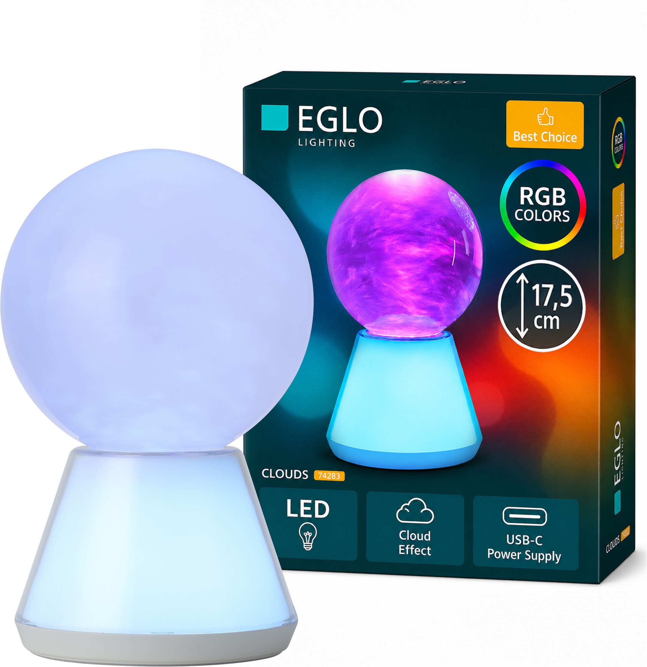 EGLO LED Tischleuchte »CLOUDS« LED-Modul 1 Stk. LED Glitzer Tischlampe Clouds, RGB Glitzerlampe mit Farbwechsel