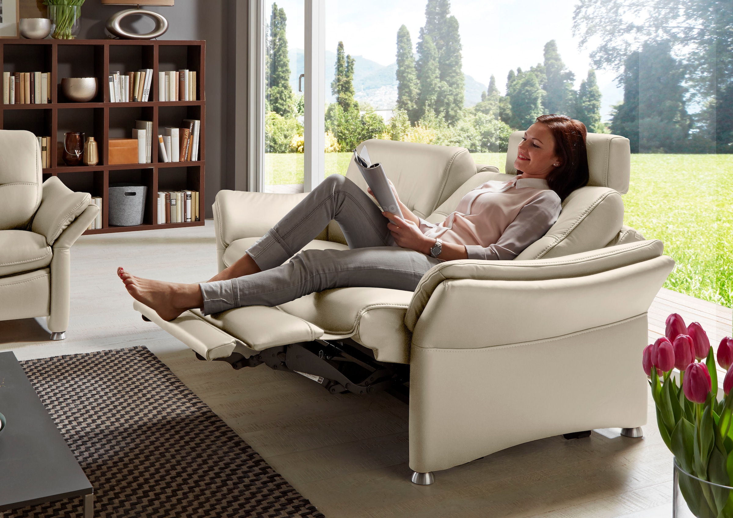 HUKLA 2,5-Sitzer »HU-SF15058 Ledersofa, Breite 194 cm«, aus Leder, optional Kopfstütze u. WallAway-Funktion