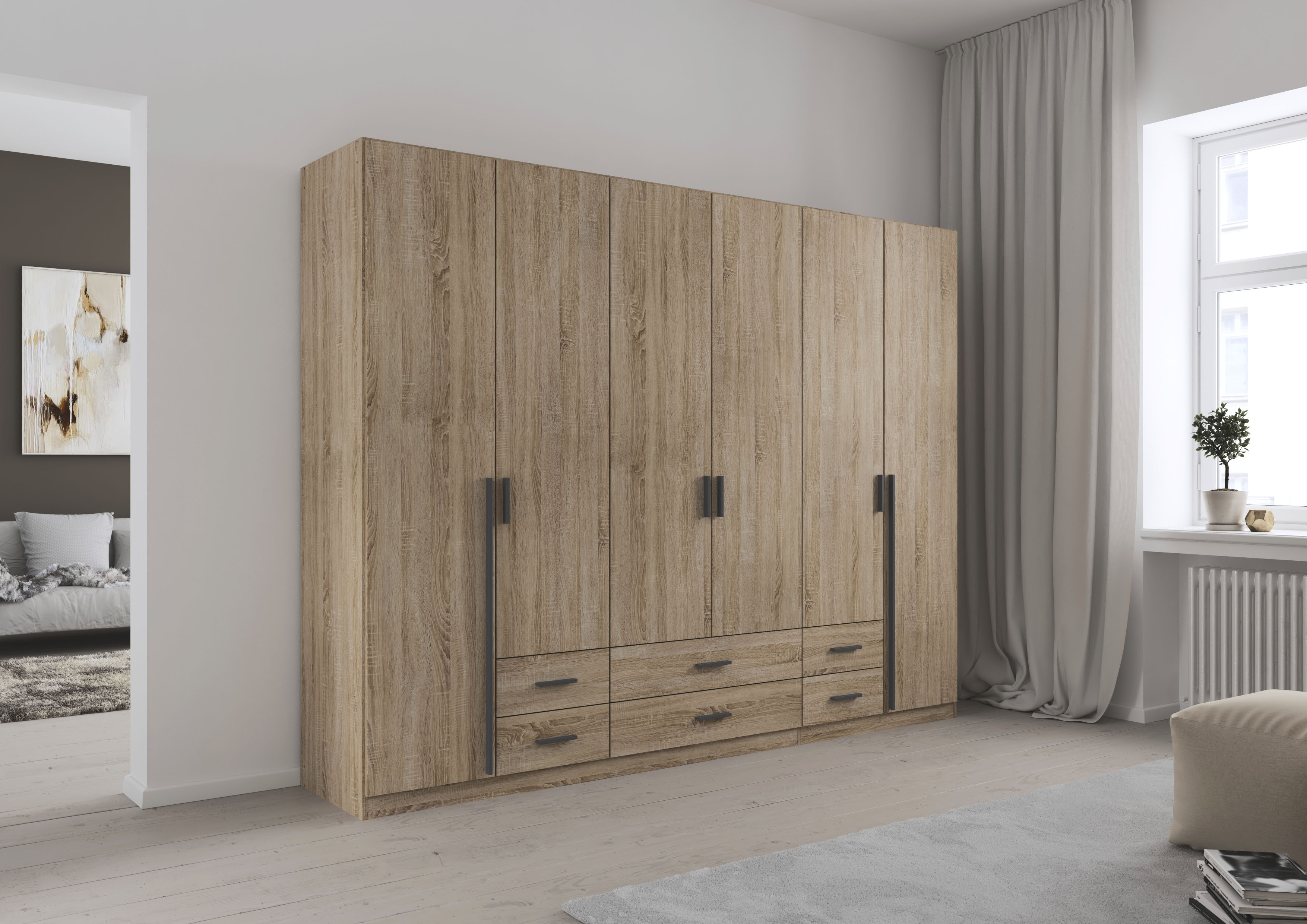 rauch Drehtürenschrank "Kleiderschrank Garderobe GAMMA Breiten 271 cm" in 3 Ausstattungen BASIC/CLASSIC/PREMIUM (inkl. SOFT-CLOSE-Funktion), mit Schubladen, verschiedene Griff-Varianten TOPSELLER MADE IN GERMANY