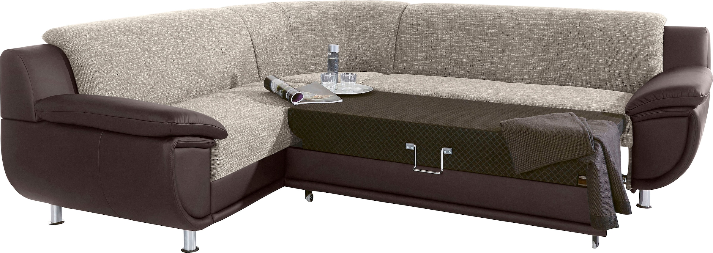 TRENDMANUFAKTUR Ecksofa »Rondo 3, zeitlos und modern, im Materialmix, L-Form«, wahlweise Federkern für hohen Sitzkomfort, wahlweise Bettfunktion