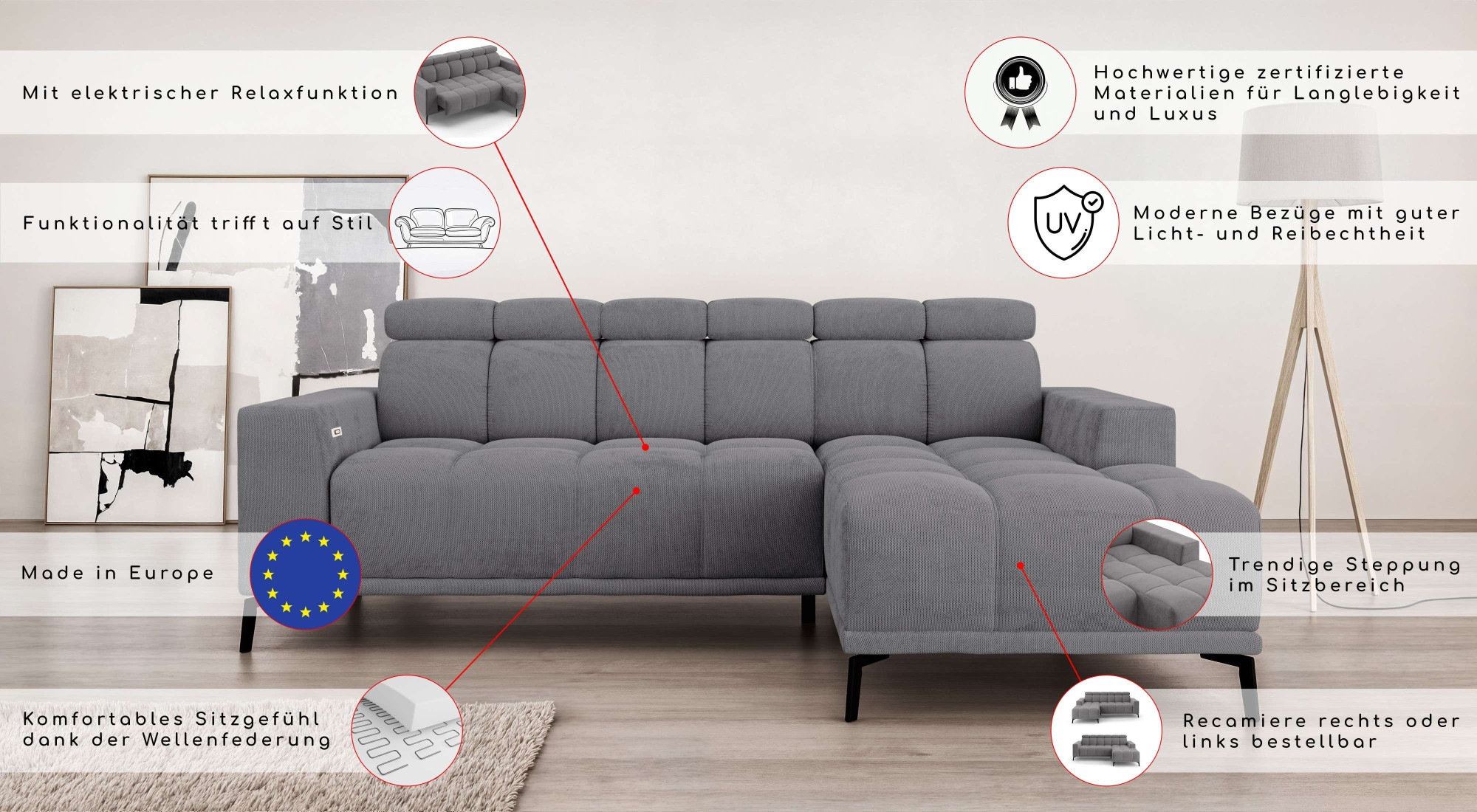Thumbnail - Home affaire Ecksofa "CAZIE, Designsofa, L-Form, trendige Bubble-Optik," L-Form mit Wellenunterfederung, Recamiere recht...