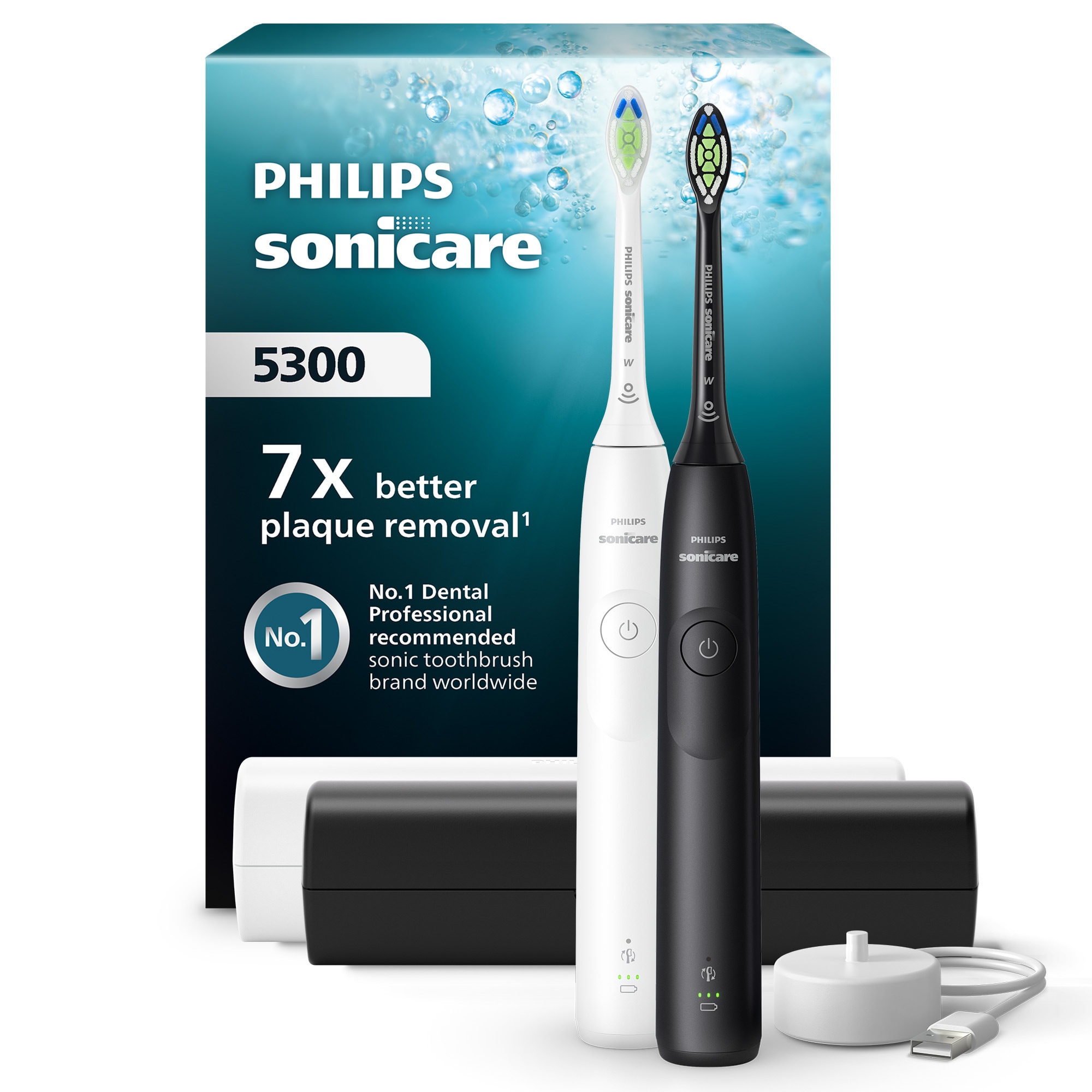 Elektrische Zahnbürste "Series 5300 HX7109/01", weiß, PHILIPS SONICARE, B:17,3cm H:17,3cm T:6cm, Elektrozahnbürsten, mit Andruckkontrolle, 2