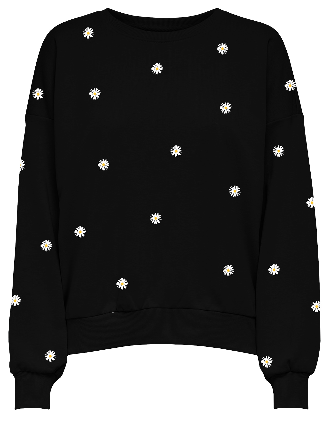 ONLY Onbrooke Long Sleeve Crewneck Sweatshirt Black Daisy Print M 5
