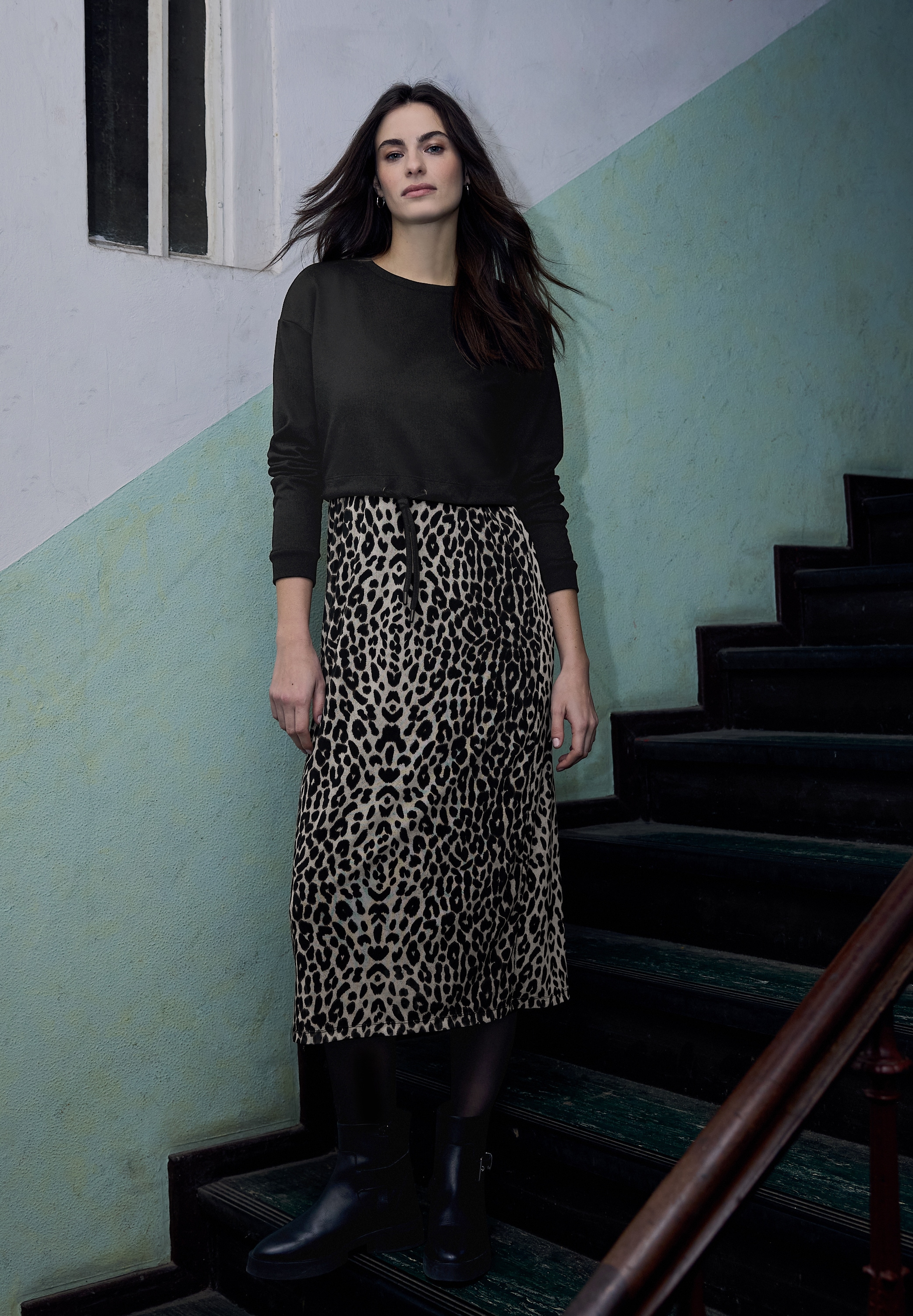 STREET ONE STUDIO Midikleid Ohne Taschen mit Leo-Muster