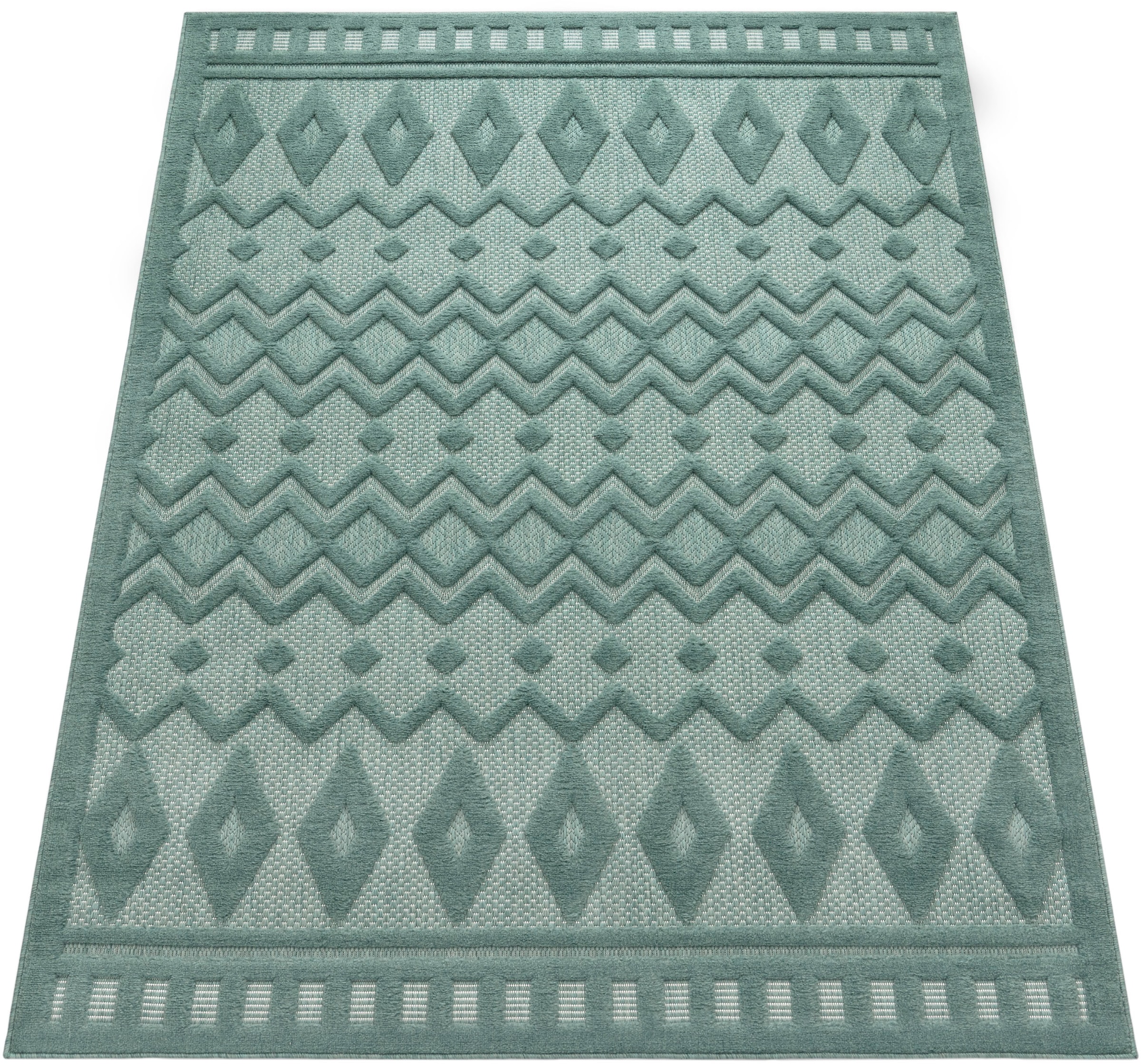 Paco Home Teppich »233-82-Livorno 671«, rechteckig, Uni-Farben, Scandi, Rauten  Muster, Hoch-Tief Effekt, Outdoor geeignet | BAUR