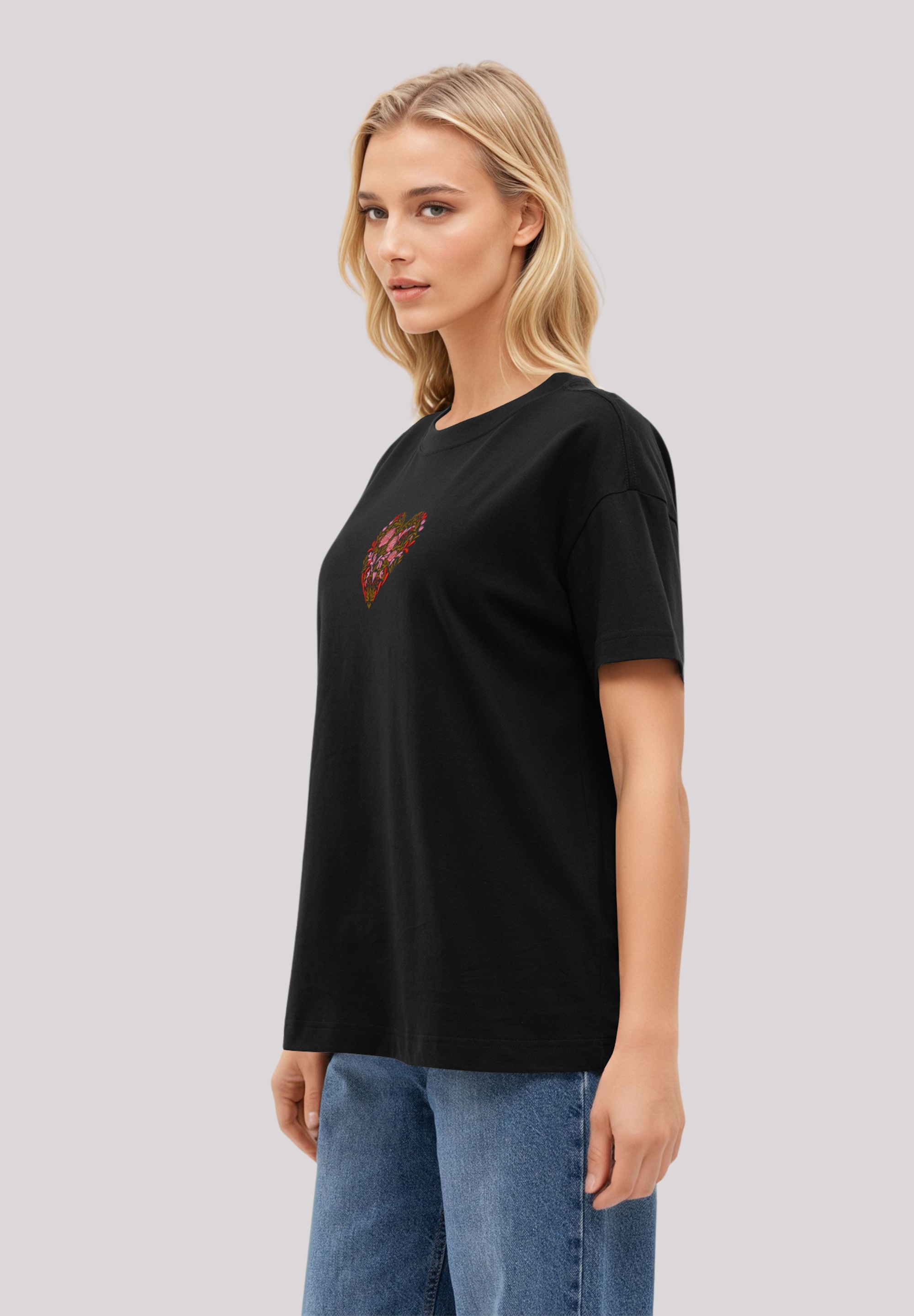F4NT4STIC T-Shirt »Blumen Herz bestickt«, bestickt, Premium Qualität