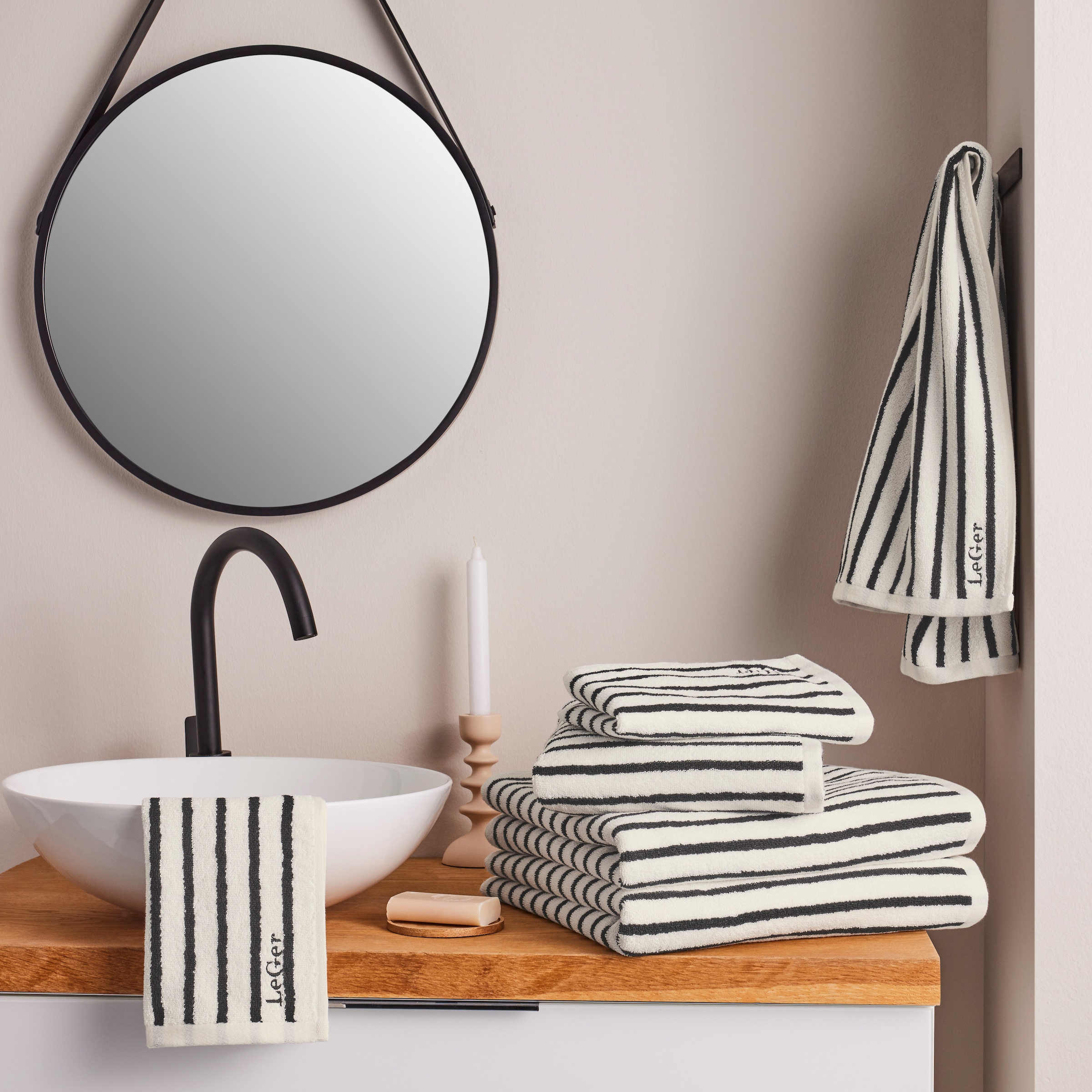LeGer Home by Lena Gercke Handtuch Set »Tamsin, Duschtücher, Handtücher, Gästetücher, Premium 500 gr/m²«, Set, 6 tlg., Frottier, Handtücher mit Logostikerei, 100% Baumwolle, gestreift, weich