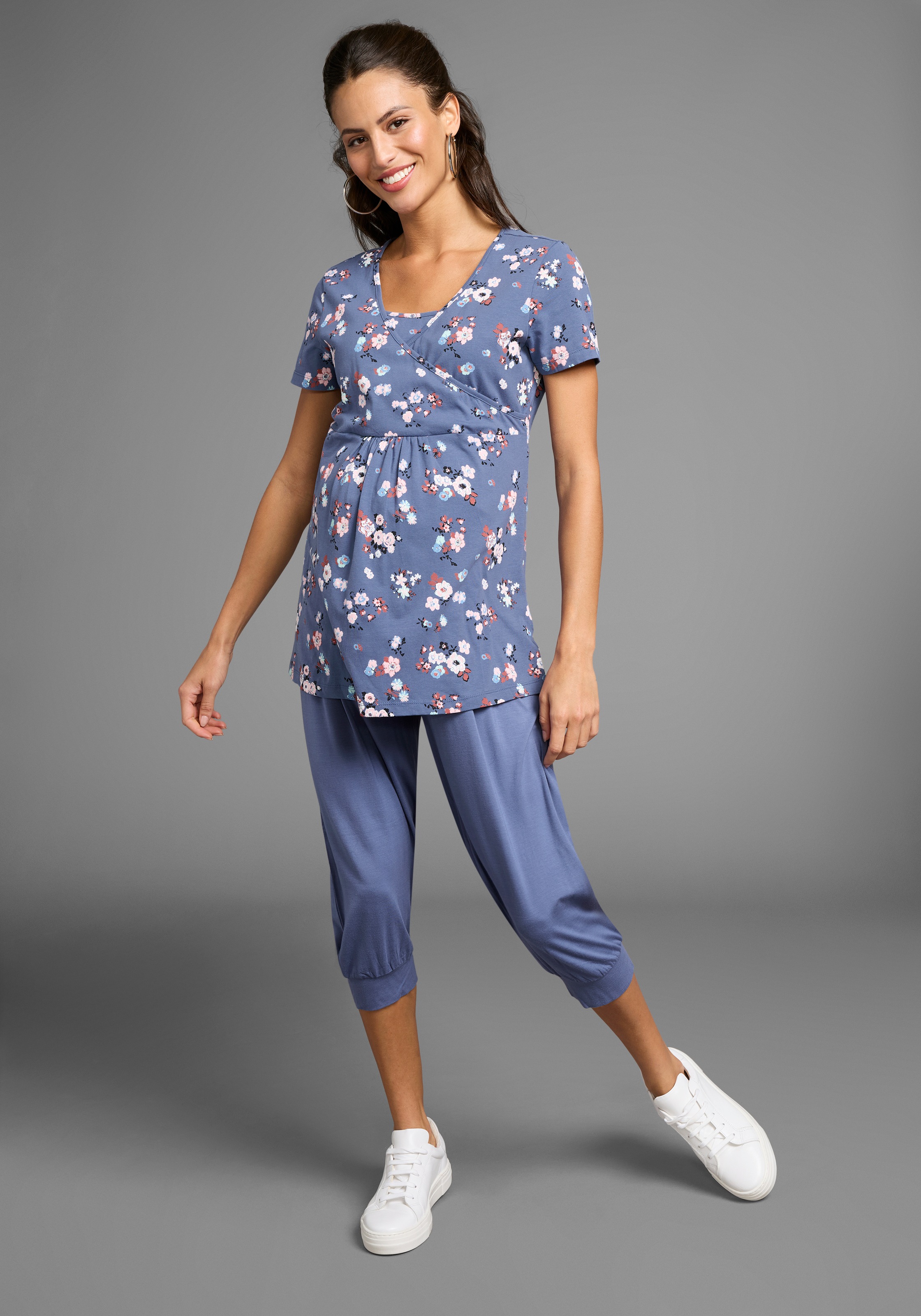 Umstandsharemshose NEUN MONATE "Viskose Haremshose für Schwangerschaft und Stillzeit", Damen, Gr. 36/38, N-Gr, blau, Jersey, Obermaterial: 95% Viskose, 5% Elasthan, unifarben, Basic, weit ca. Mitte Wade, Hosen, mit elastischem Bund 3
