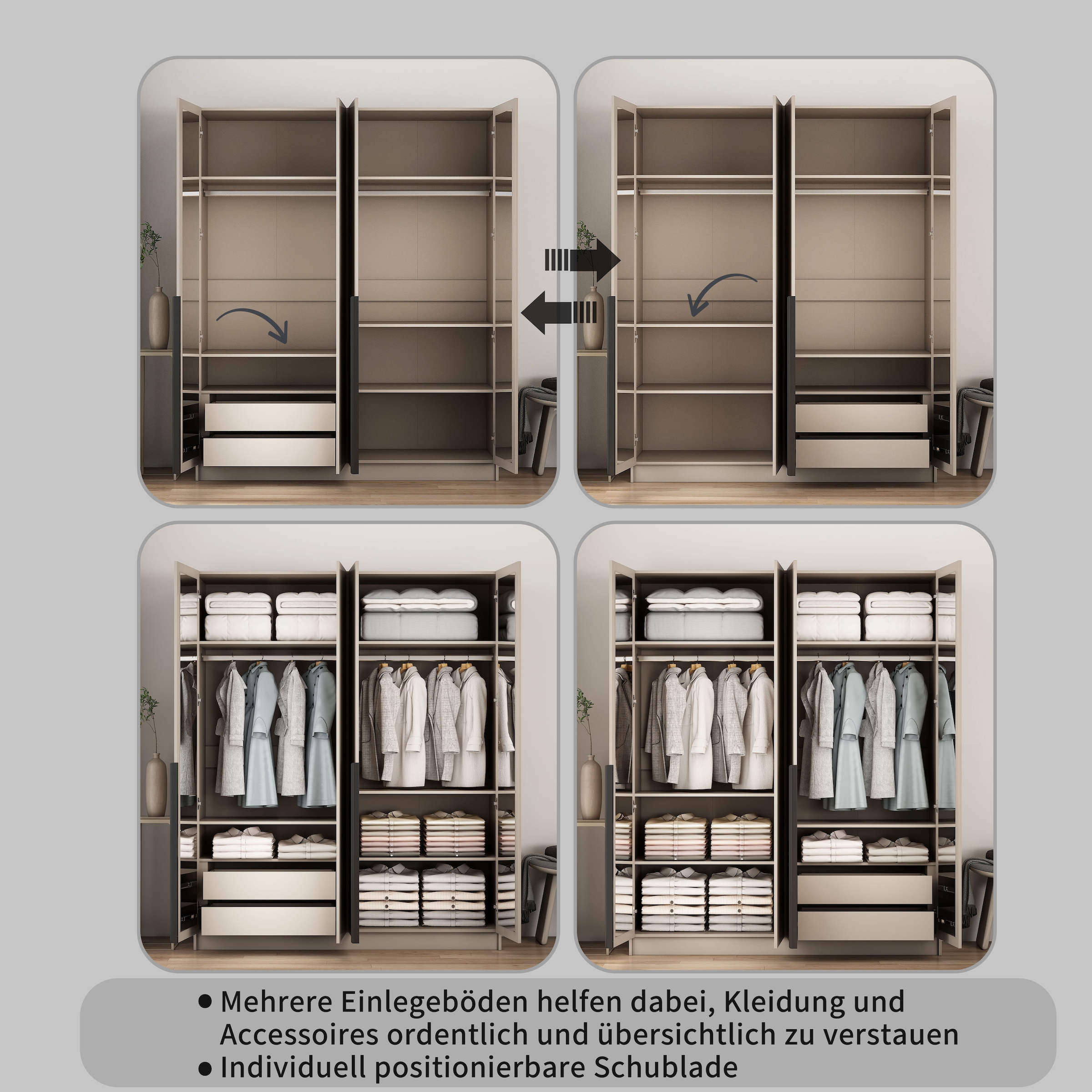 OTTO home Kleiderschrank »Annor Schlafzimmerschrank Breite 162cm hochglanz Schrank Garderobe« Drehtürenschrank mit perfekter Innenausstattung - elegante Türgriffe