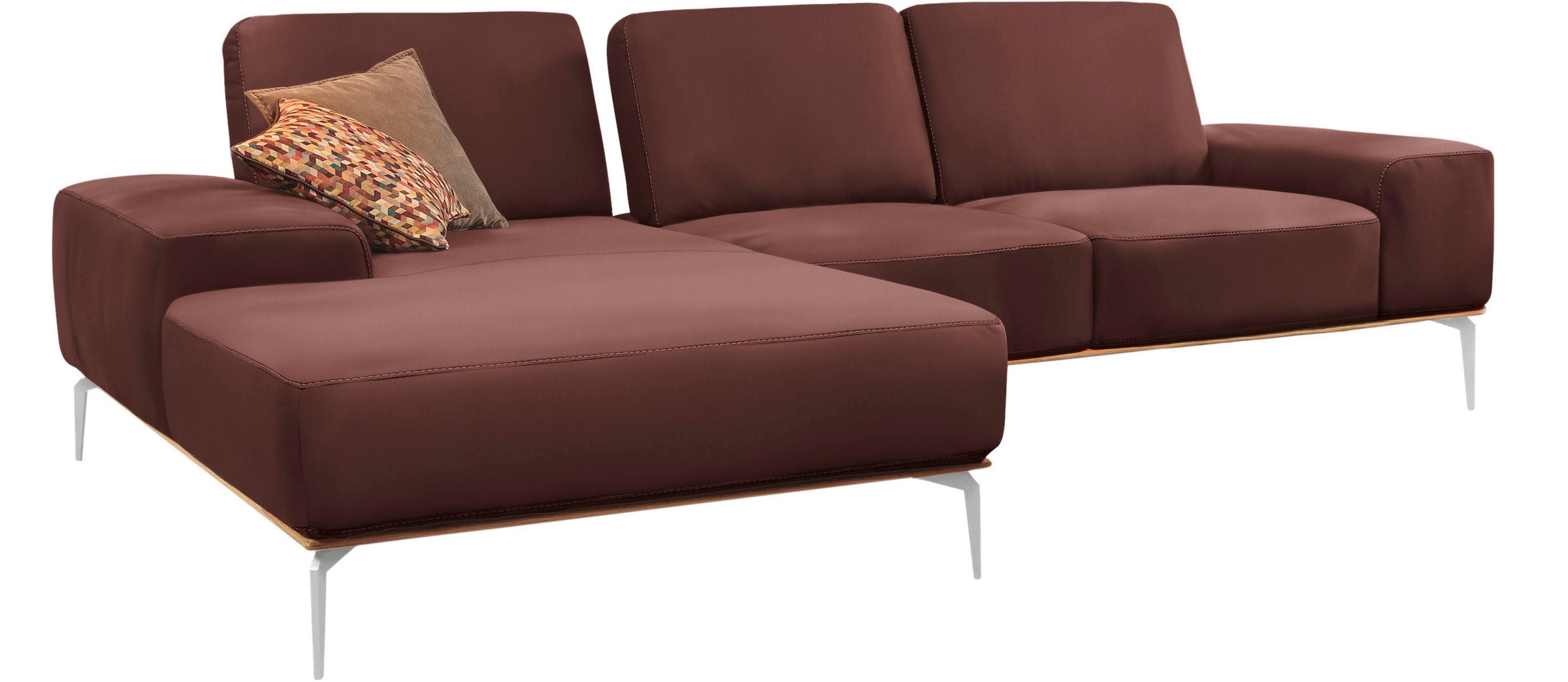 W.SCHILLIG Ecksofa »run, Designsofa mit tollem Sitzkomfort, L-Form«, mit elegantem Holzsockel, Füße in Chrom glänzend, Breite 279 cm