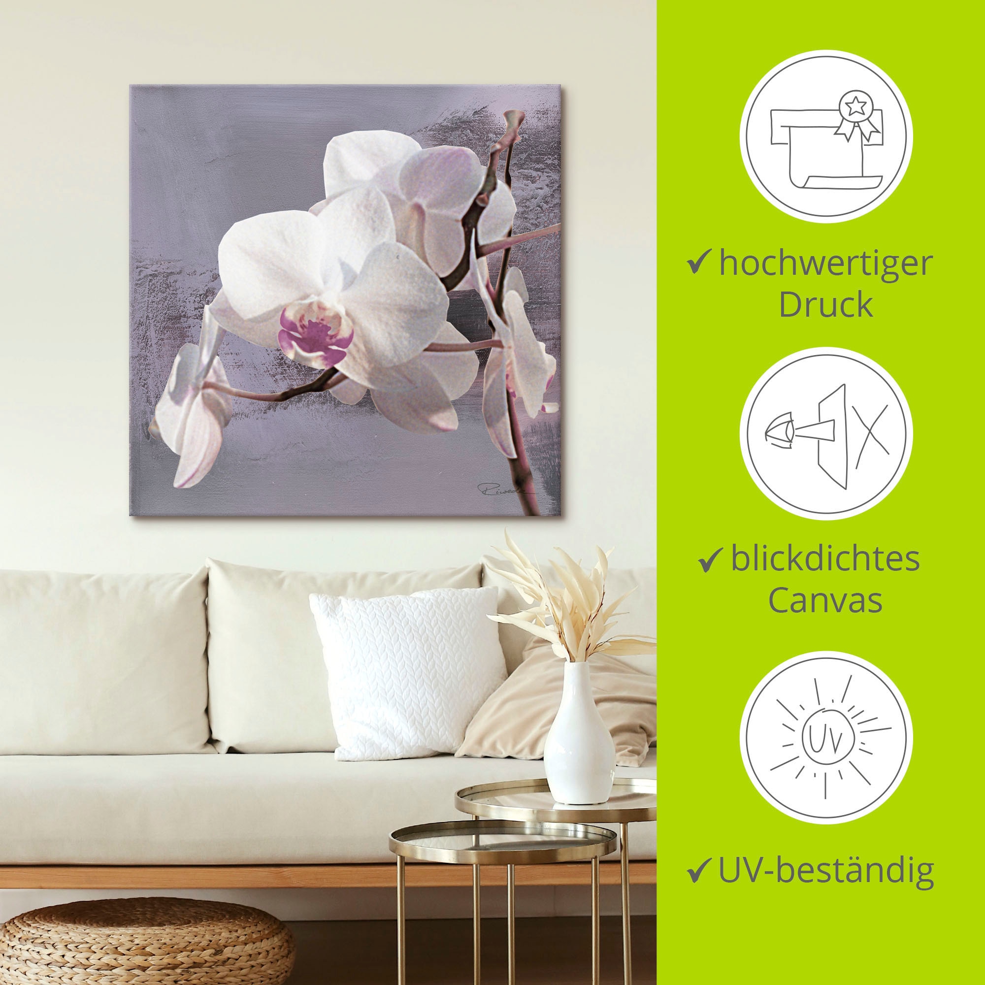 Artland Wandbild »Orchideen vor Violett I«, Blumen, (1 St.), als Alubild, Outdoorbild, Leinwandbild, Poster, Wandaufkleber