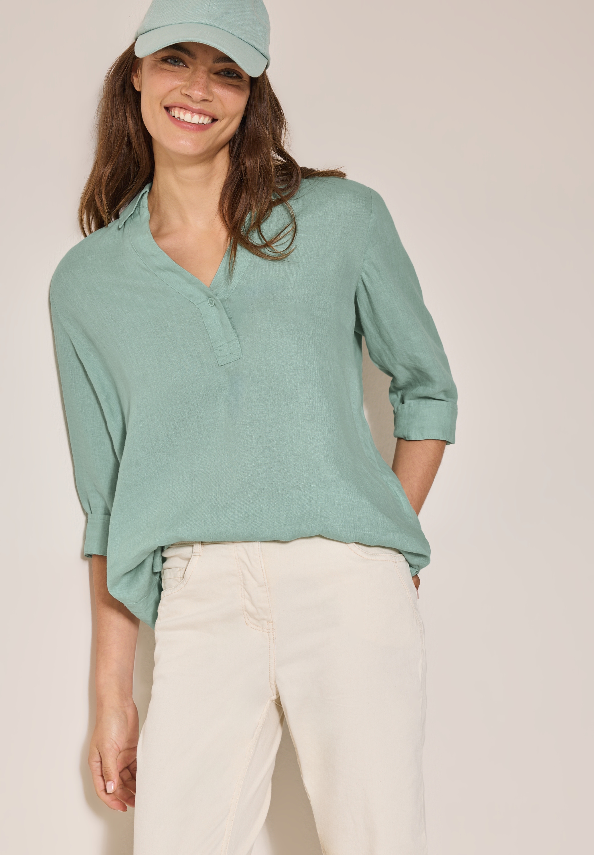 Cecil Hemdbluse, lang, mit 3/4-Arm und aus Leinen