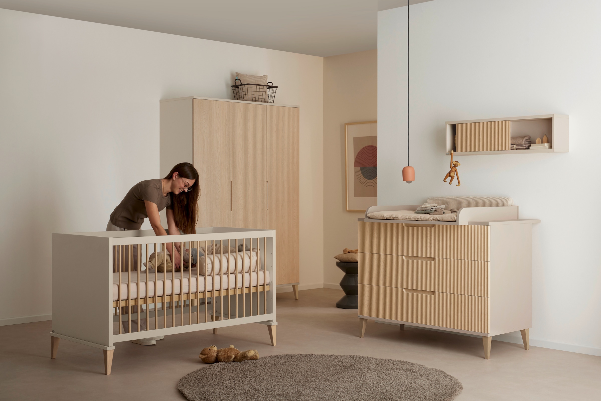 PAIDI Babybett »JONTE 70x140cm in Beige, umbaubares Kinderbett mit Massivholz« Gitterbett 4-fach höhenverstellbar, entnehmbare Sprossen, Juniorbett