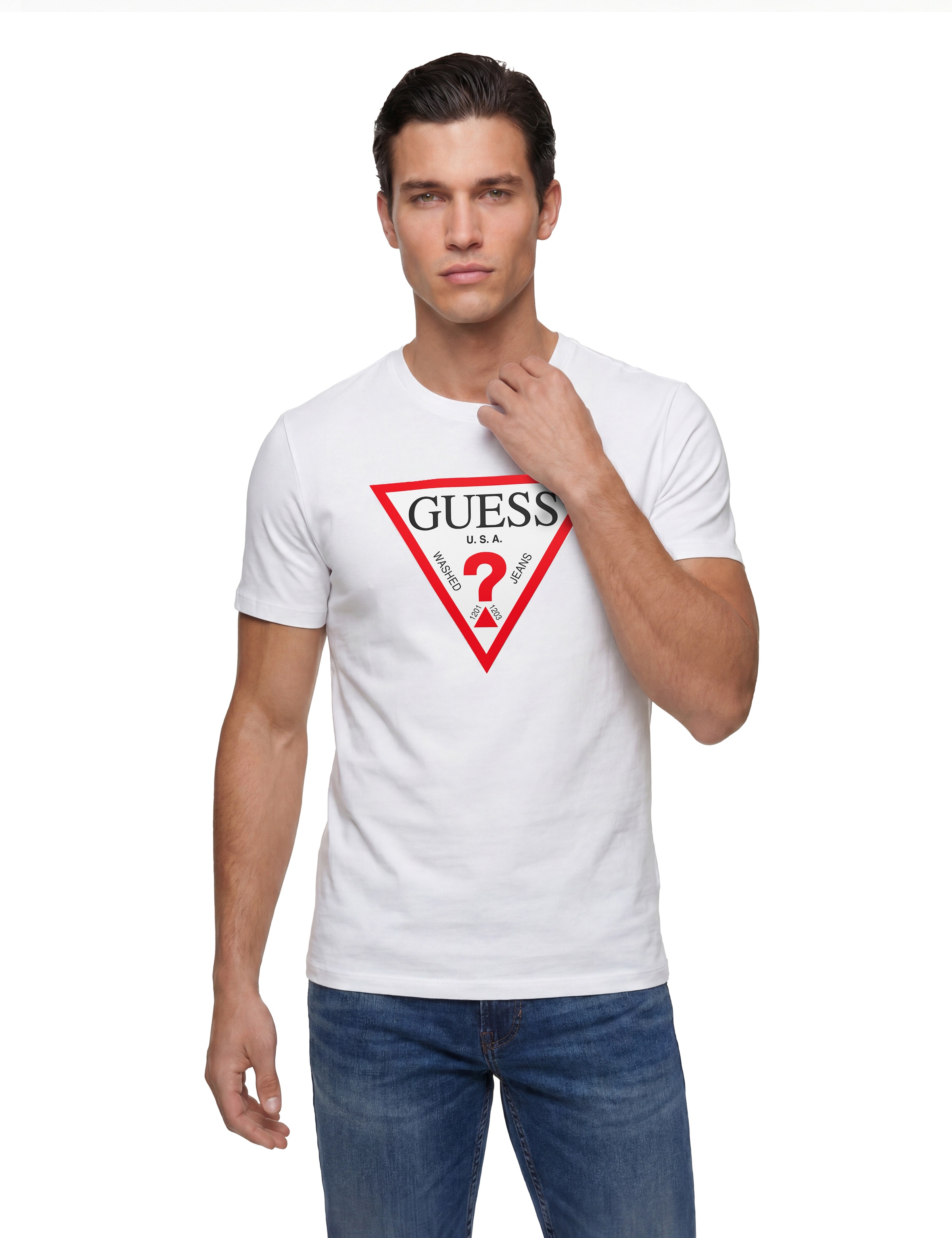 Guess T-Shirt »ORIGINAL LOGO« Rundhalsausschnitt, Slim Fit, reine Baumwolle
