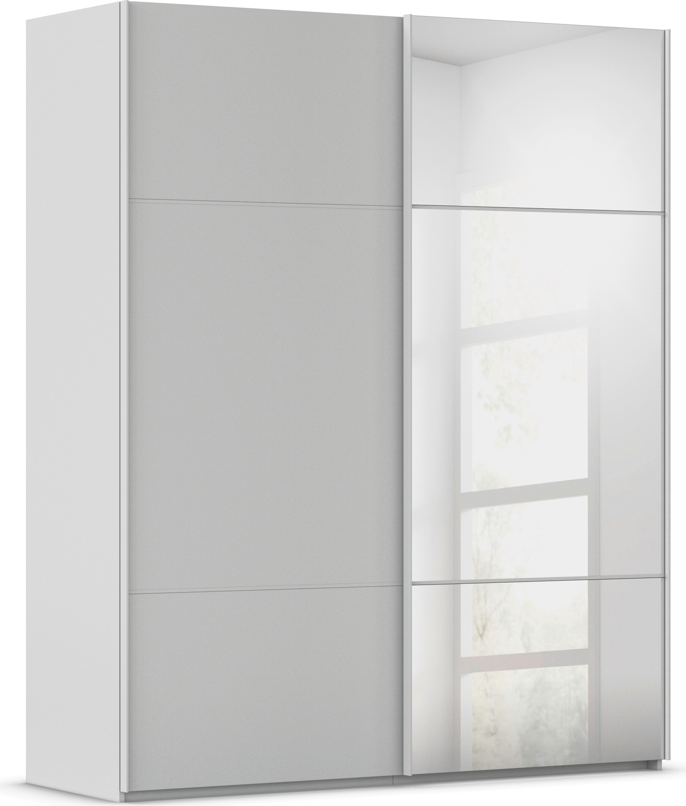 rauch Schwebetürenschrank "Kleiderschrank Schrank Garderobe Schlafzimmerschrank SCALE-TRIO" edle dreigeteilte Front mit 2 Zierleisten und Spiegel MADE IN GERMANY