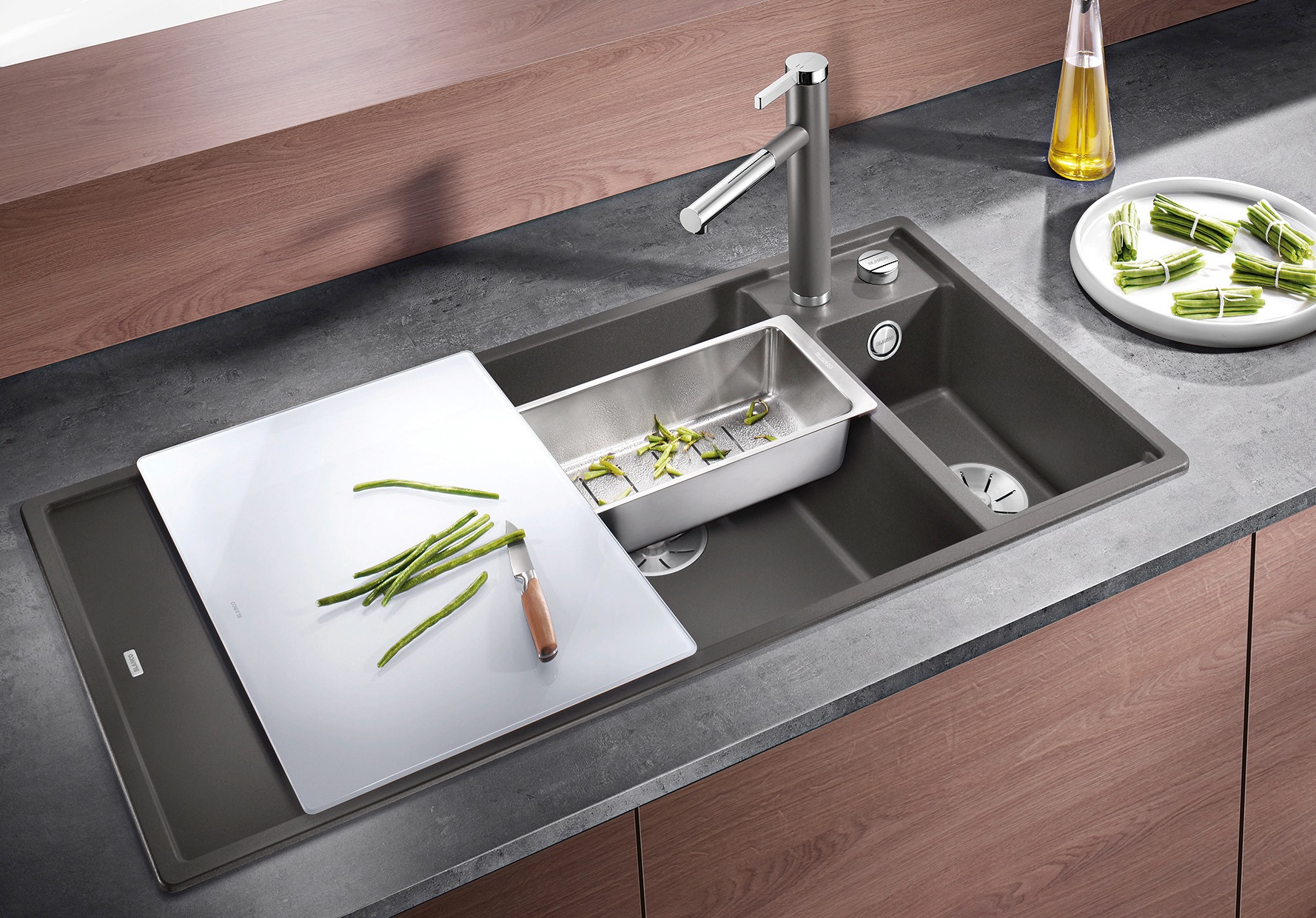 Blanco Granitspüle »AXIA III 6 S« 1 Stk. tlg. inklusive gratis Glasschneidebrett und Edelstahl-Schale