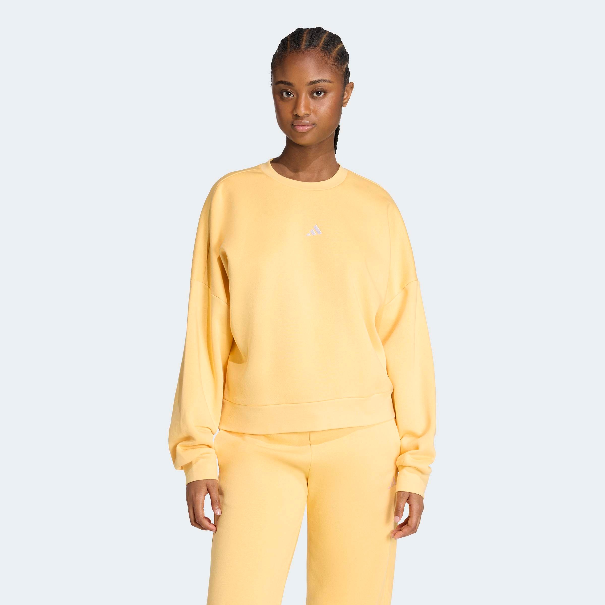 Sweatshirt ADIDAS SPORTSWEAR "ESSENTIALS SMALL LOGO FEELCOMFY", Damen, Gr. S, semi ice tangerine, weiß, Obermaterial: 70% Baumwolle, 30% Polyester, Rundhals, angesetztes Bündchen, Sweatshirts Sweatshirt 2