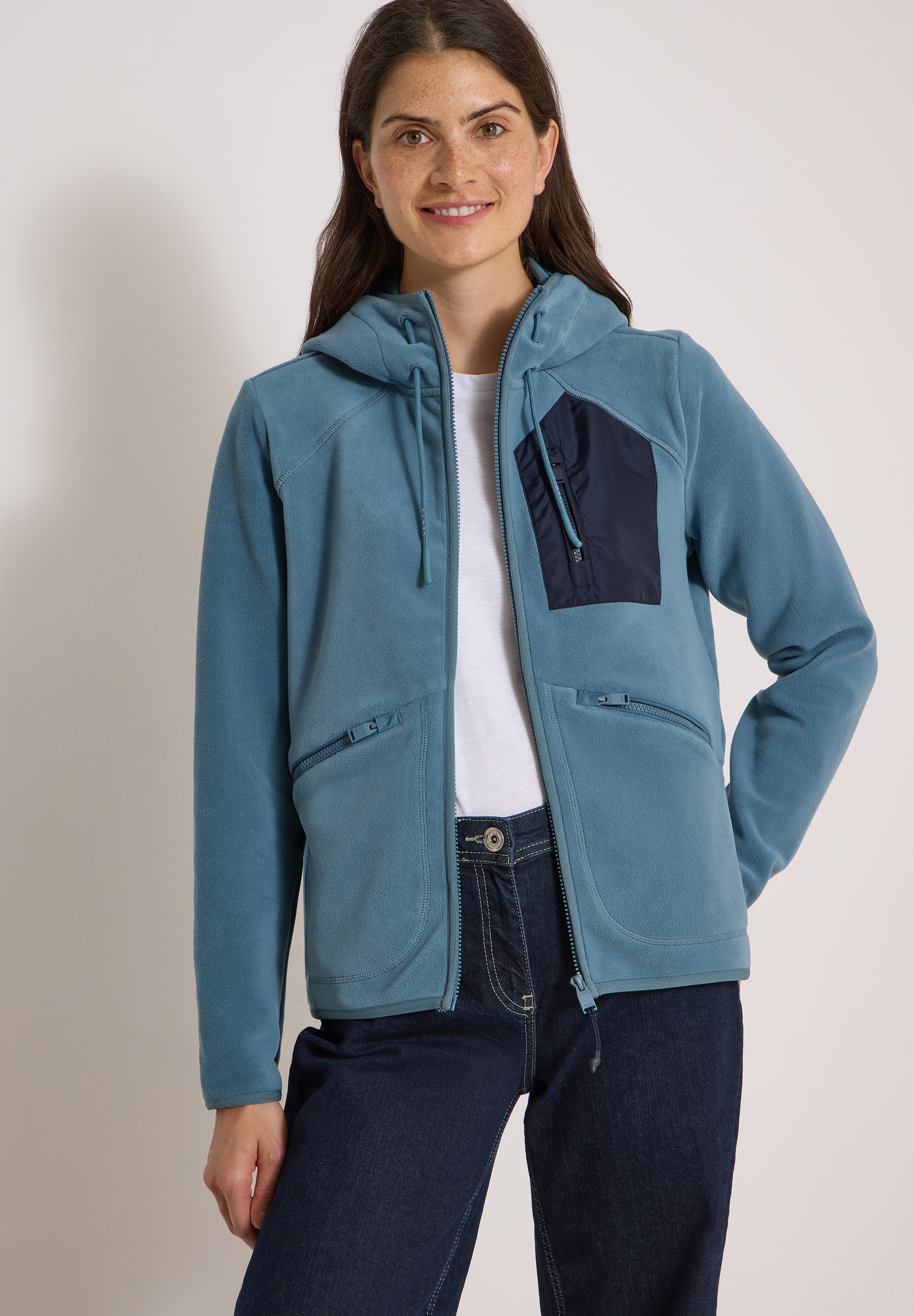 Cecil Fleecejacke mit Kapuze in Unifarbe