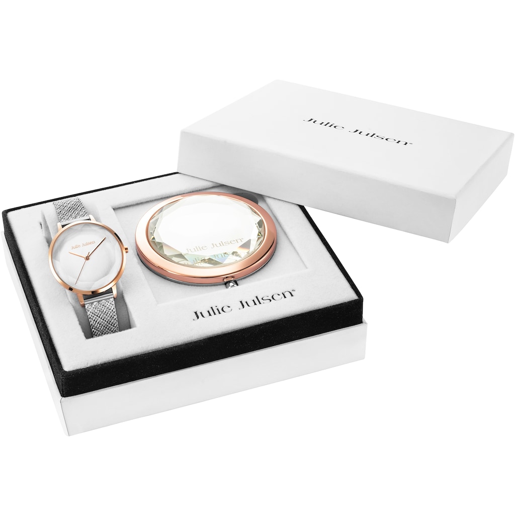 Julie Julsen Quarzuhr »Beauty Rosé Silver, JJW1176RGSME-SET«, (Set, 2 tlg., Geschenkset - Uhr mit Spiegel), ideal auch als Geschenk