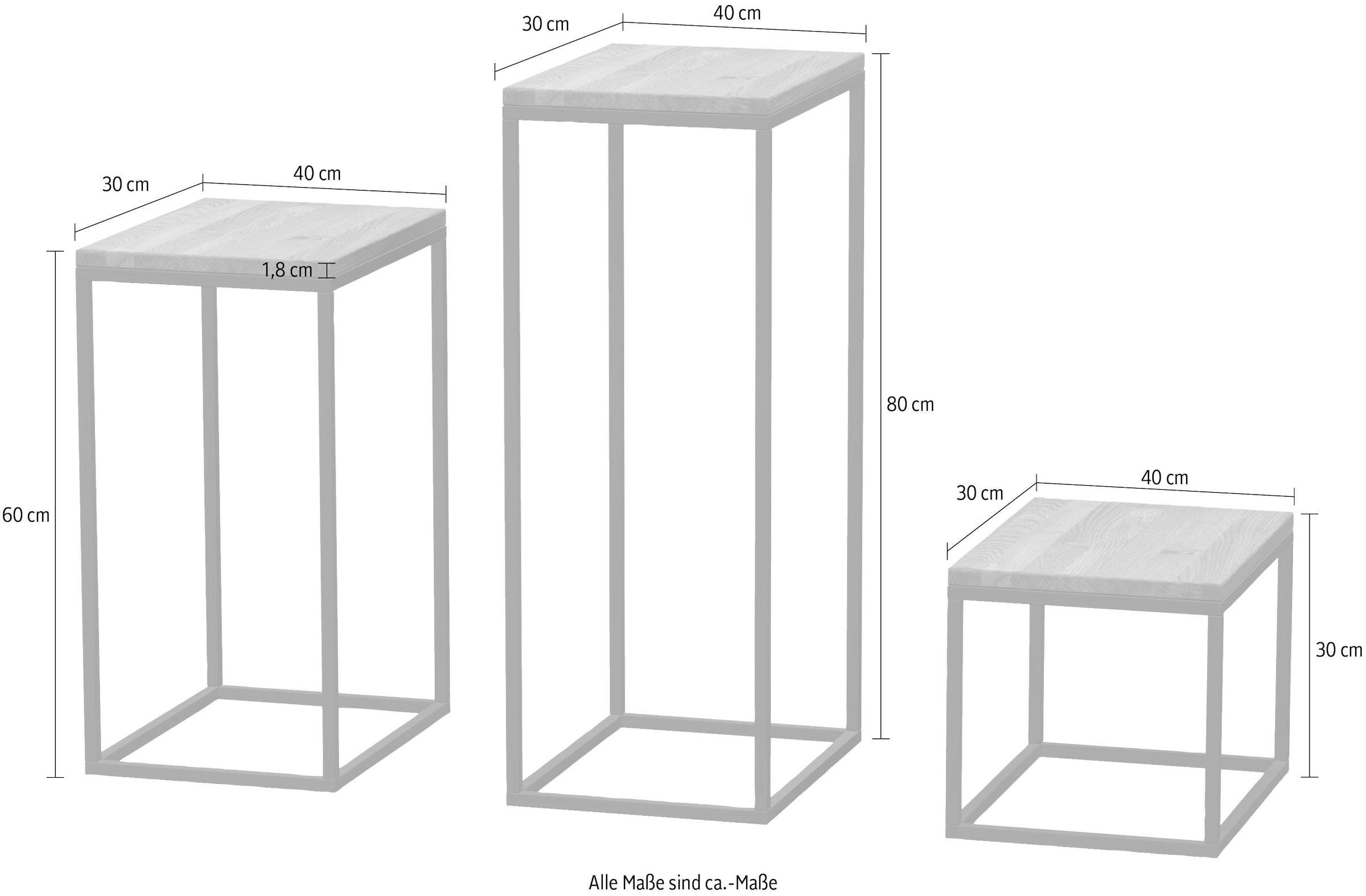 Wohnglücklich by Infantil Beistelltisch »Faktorei«, Wohnzimmertisch, Sofatisch Wildeiche mit Metallgestell 3er Set