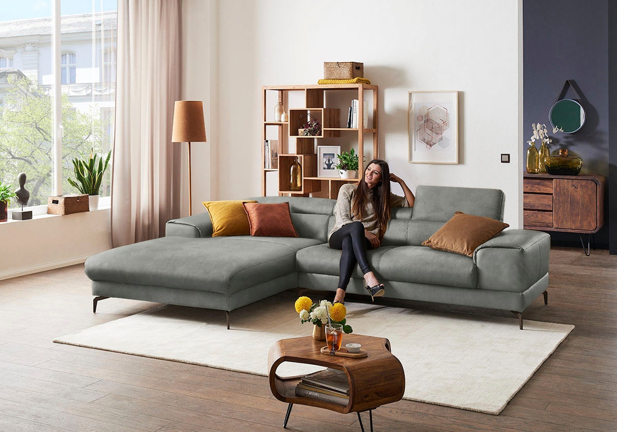 W.SCHILLIG Ecksofa »piedroo, Designsofa mit tollem Sitzkomfort, elegant und bequem, L-Form«, Kopfteilverstellung, wahlweise mit Sitztiefenverstellung, Breite 303cm
