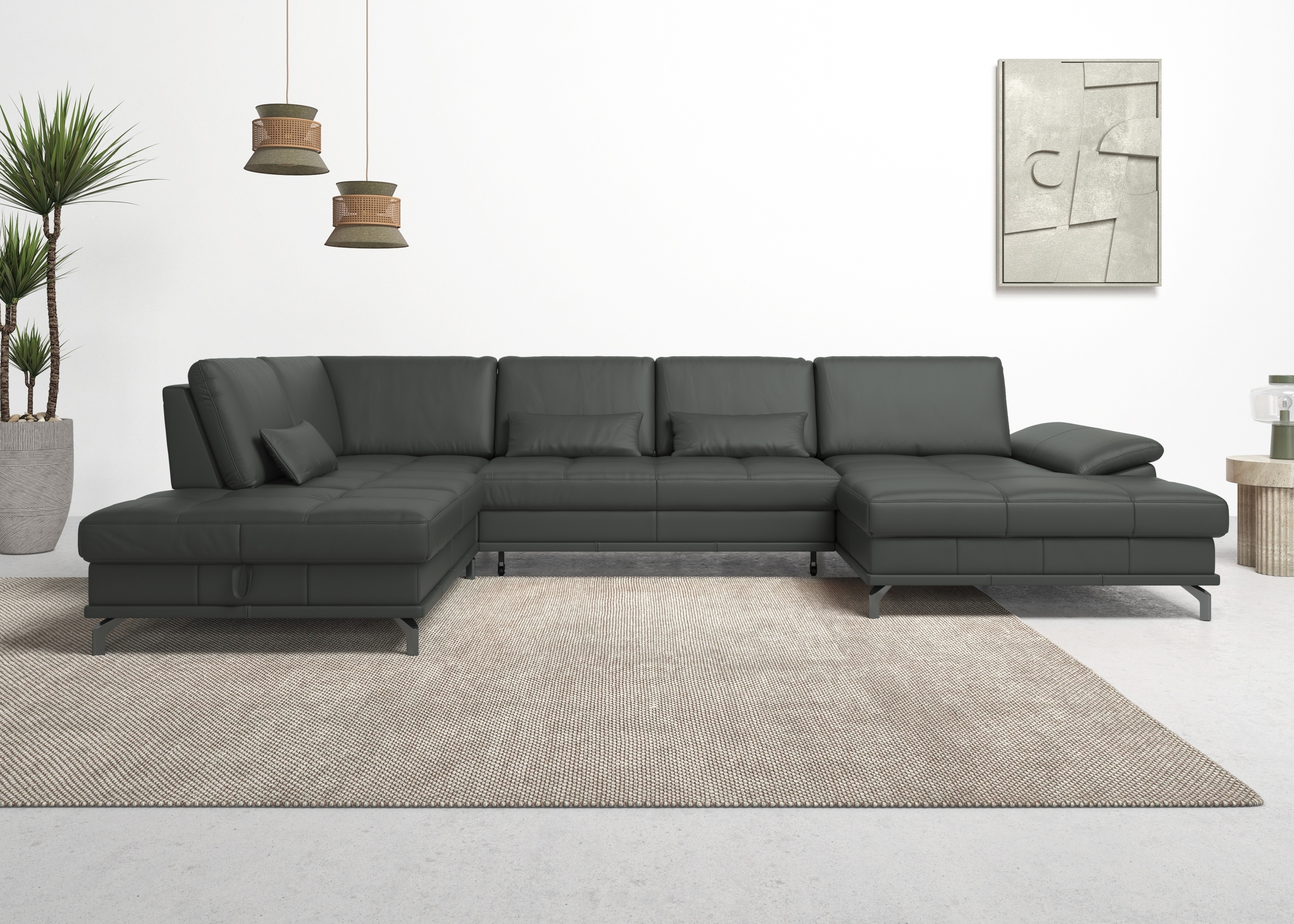 OTTO home Wohnlandschaft "Costello U-Form, B: 363 cm mit Sitztiefen-, Armteilverstellung &" 3 Nierenkissen, optional Schlaffunktion & Bettkasten