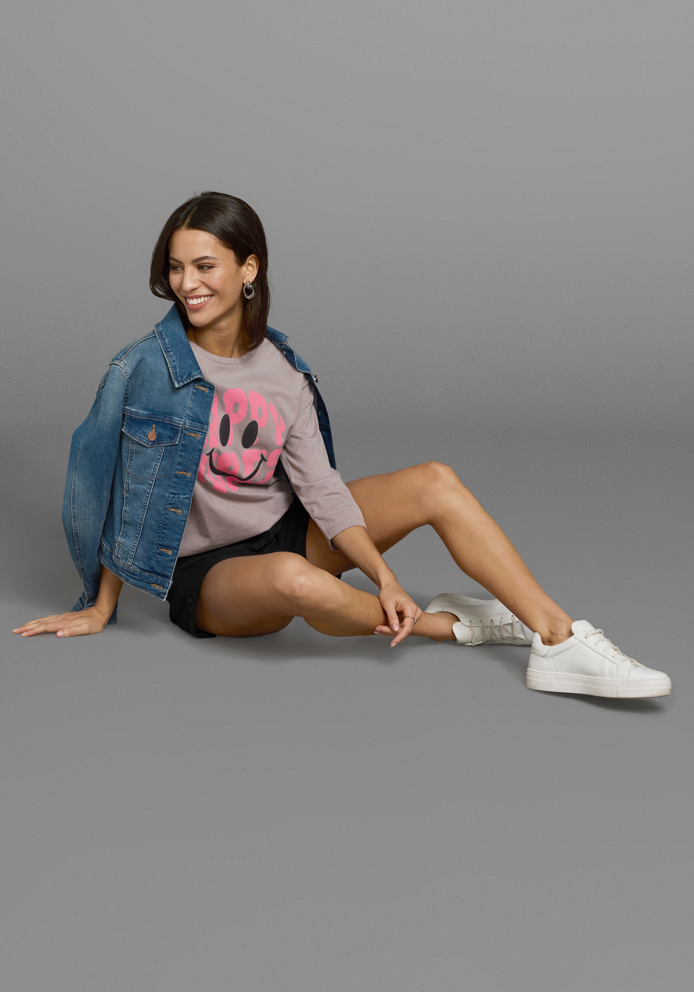 Laura Scott 3/4-Arm-Shirt, mit fröhlichem Frontprint & abgerundetem Saum - NEUE KOLLEKTION