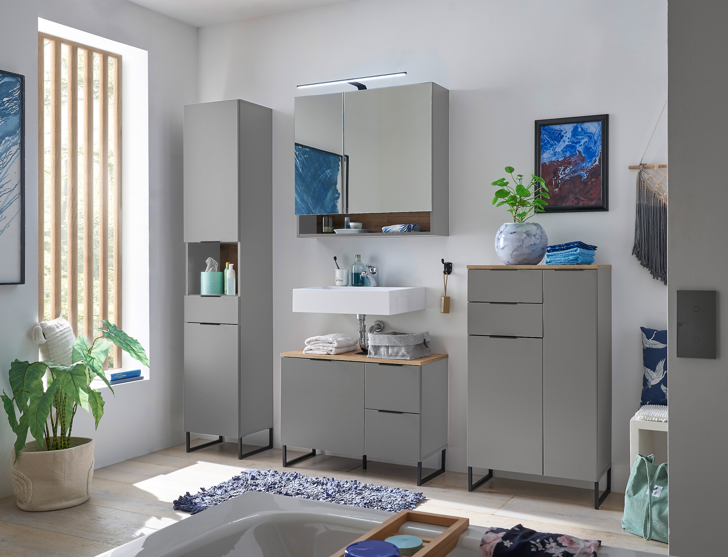 BASIC by Balculina Midischrank »Denver Midischrank, Badezimmerschrank BxHxT 60x106x32«, (1 St.), Breite 60 cm, Tür L/R montierbar, Softclose