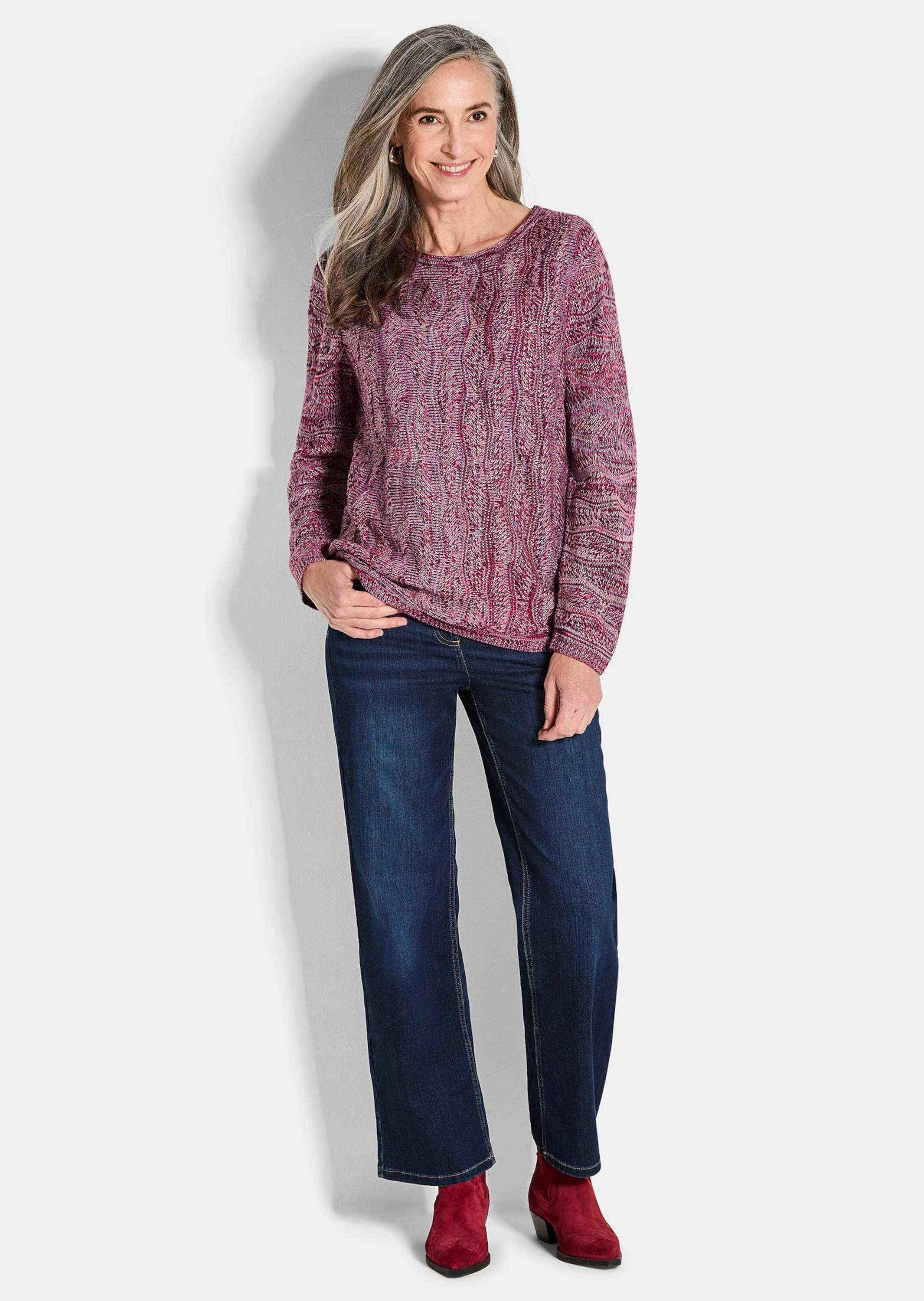 GOLDNER Rundhalspullover »Kurzgröße Langarmoberteil im Strukturstrick« U-Boot-Ausschnitt mit Rollkante