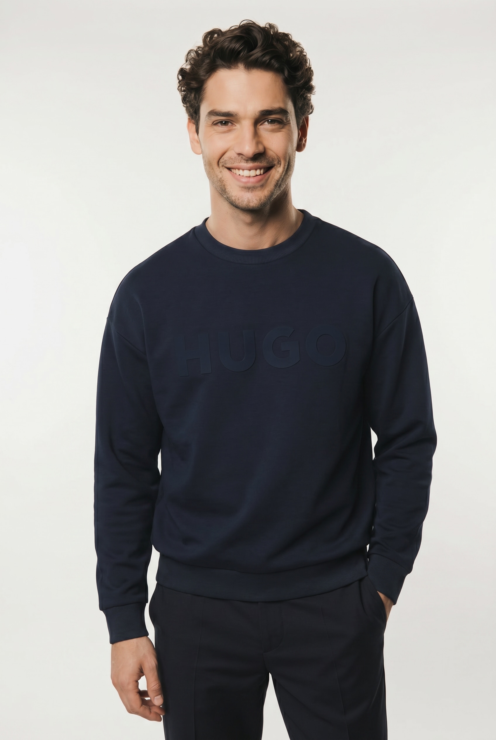 HUGO Sweatshirt "Dinex", Rundhalsausschnitt, Oversize Fit, Logo-Druck