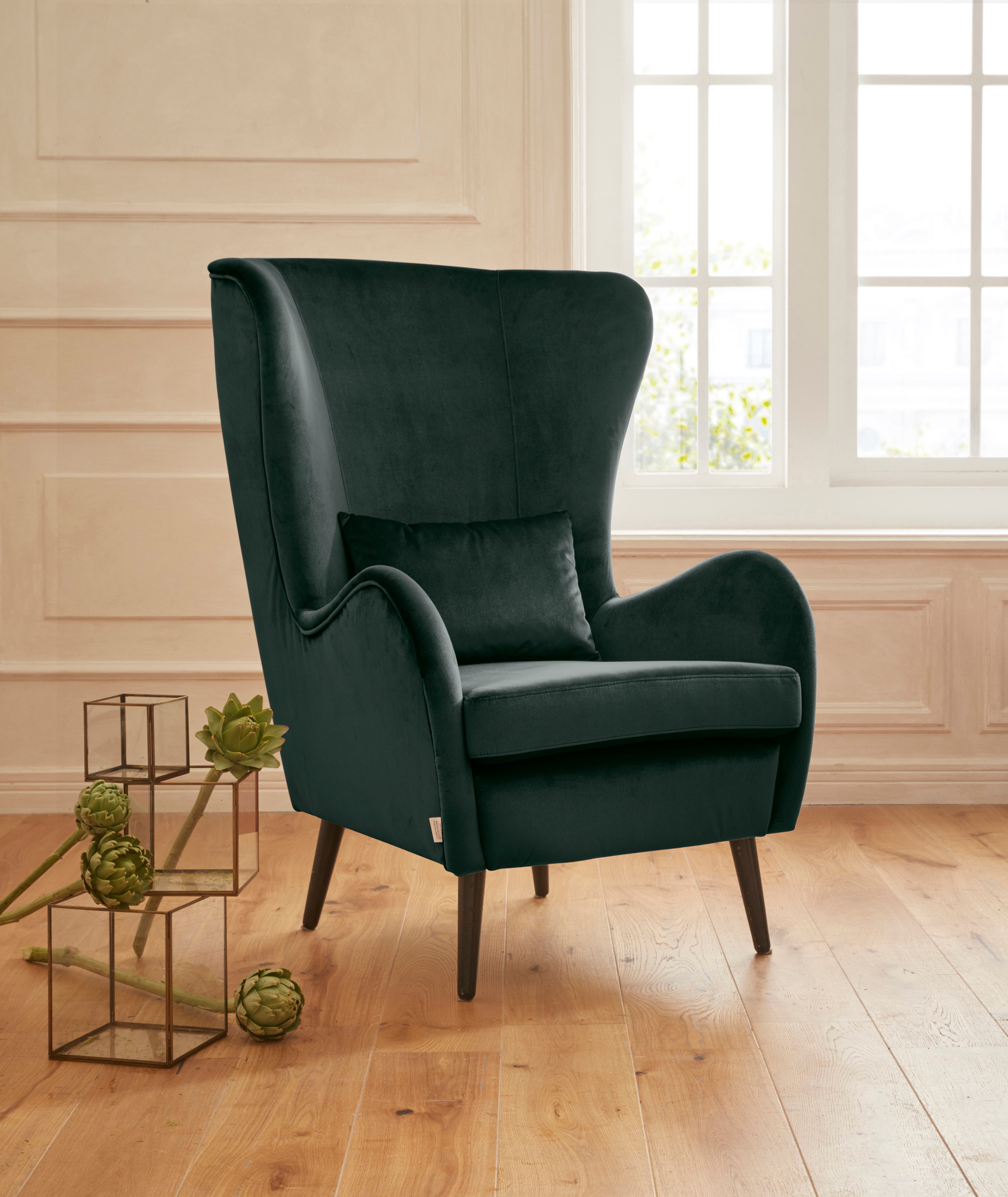 OTTO home Sessel "Salla auch in Fellimitat und Feincord, viele Bezugsarten, Ohrensessel" wahlweise mit oder ohne Hocker; großer Sessel: Maße B/T/H: 78/94/118cm