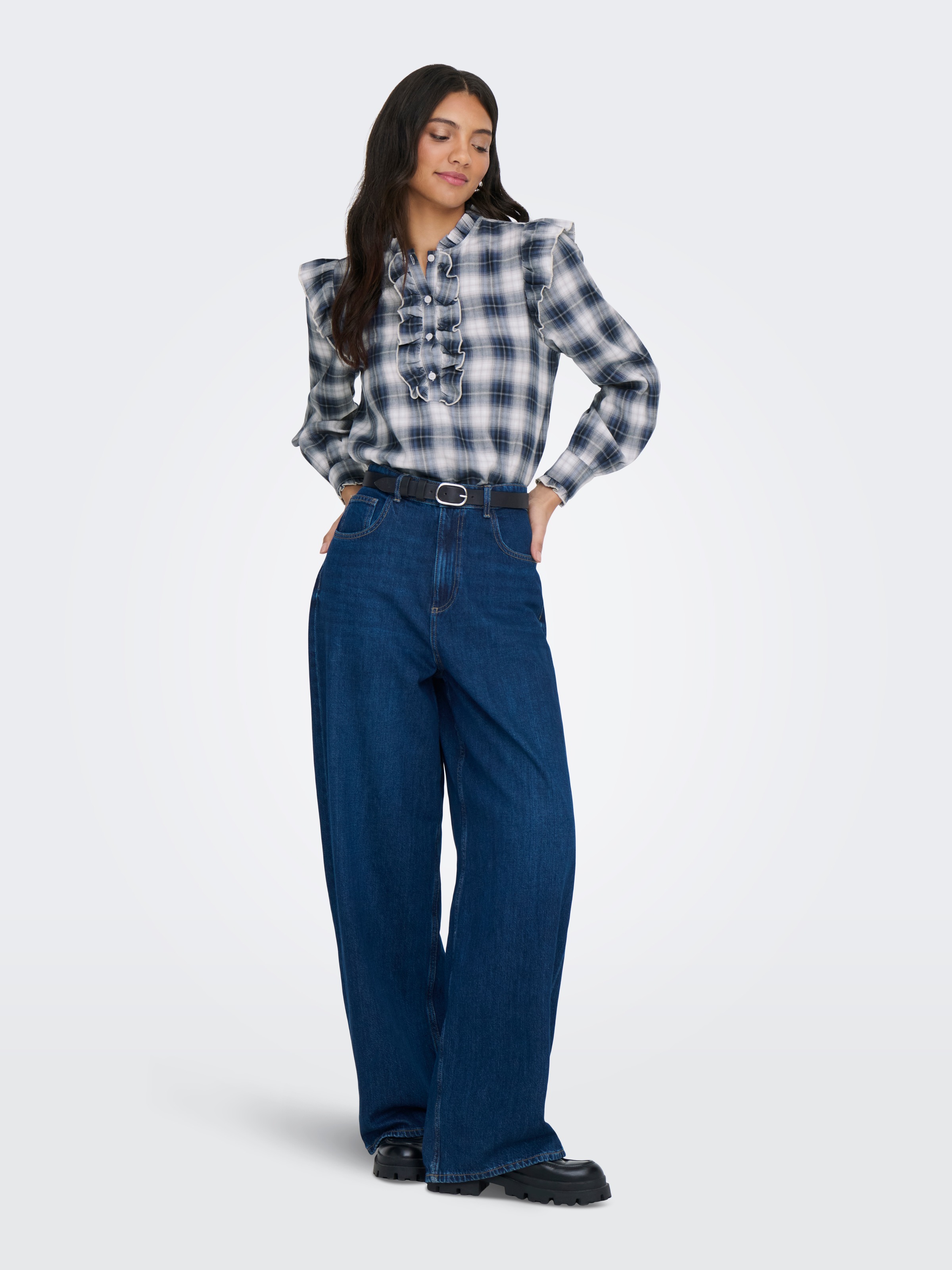 ONLY Onlfiga Long Sleeve Blouse Cloud Dancer Checks Night Sky M 3