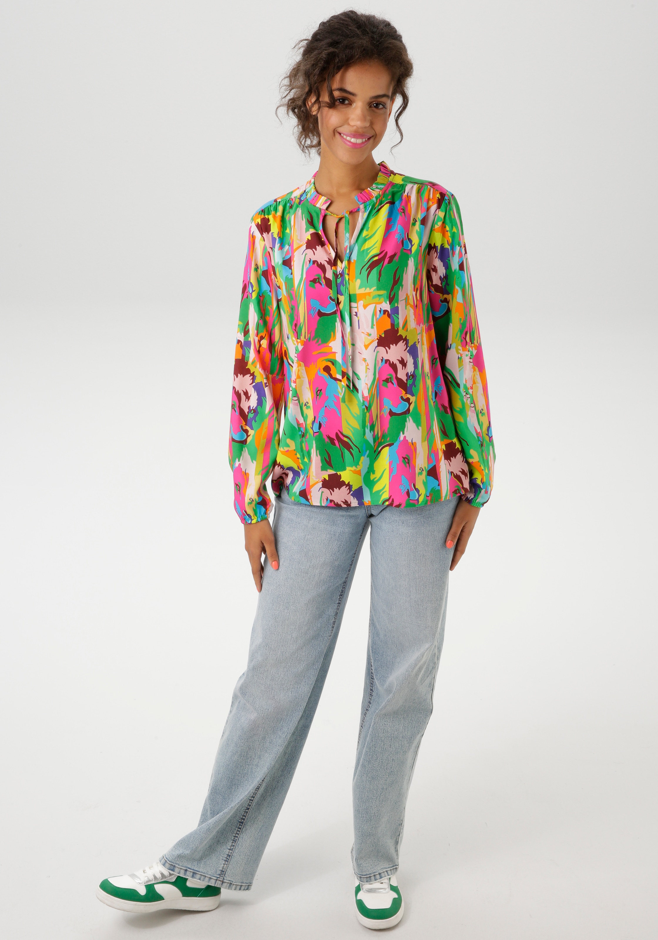 Aniston CASUAL Schlupfbluse, mit Löwenköpfen im farbenfrohen Dschungel-Print - NEUE KOLLEKTION
