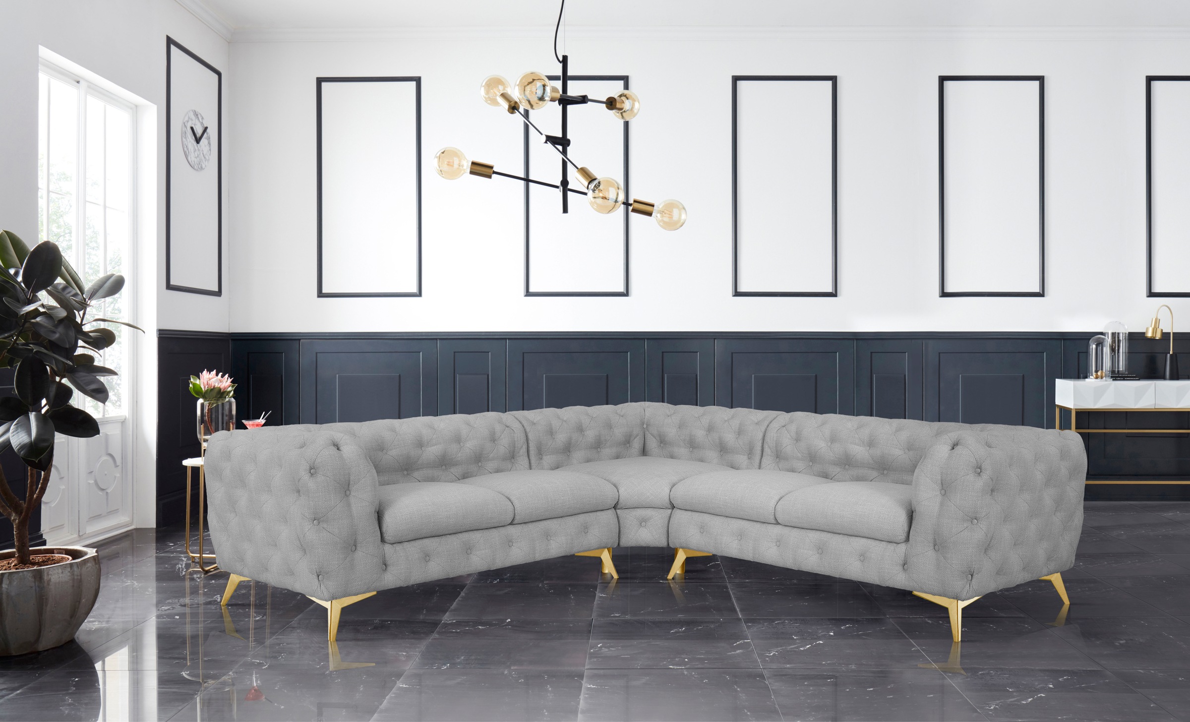 Home affaire Chesterfield-Sofa "Ecksofa GLYNIS L-Form mit Wellenunterfederu günstig online kaufen