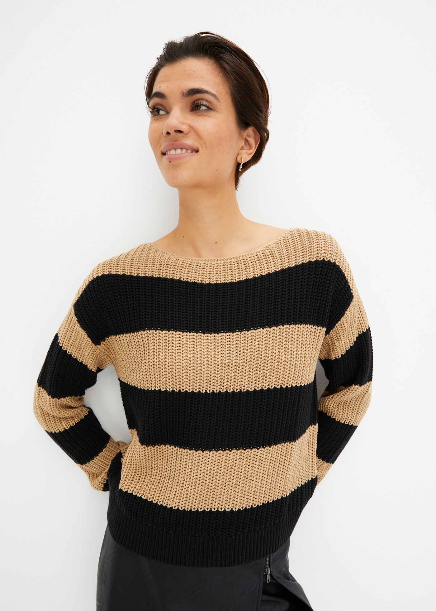 bonprix Strickpullover mit hohem Baumwollanteil, mit U-Boot Ausschnitt, bequem