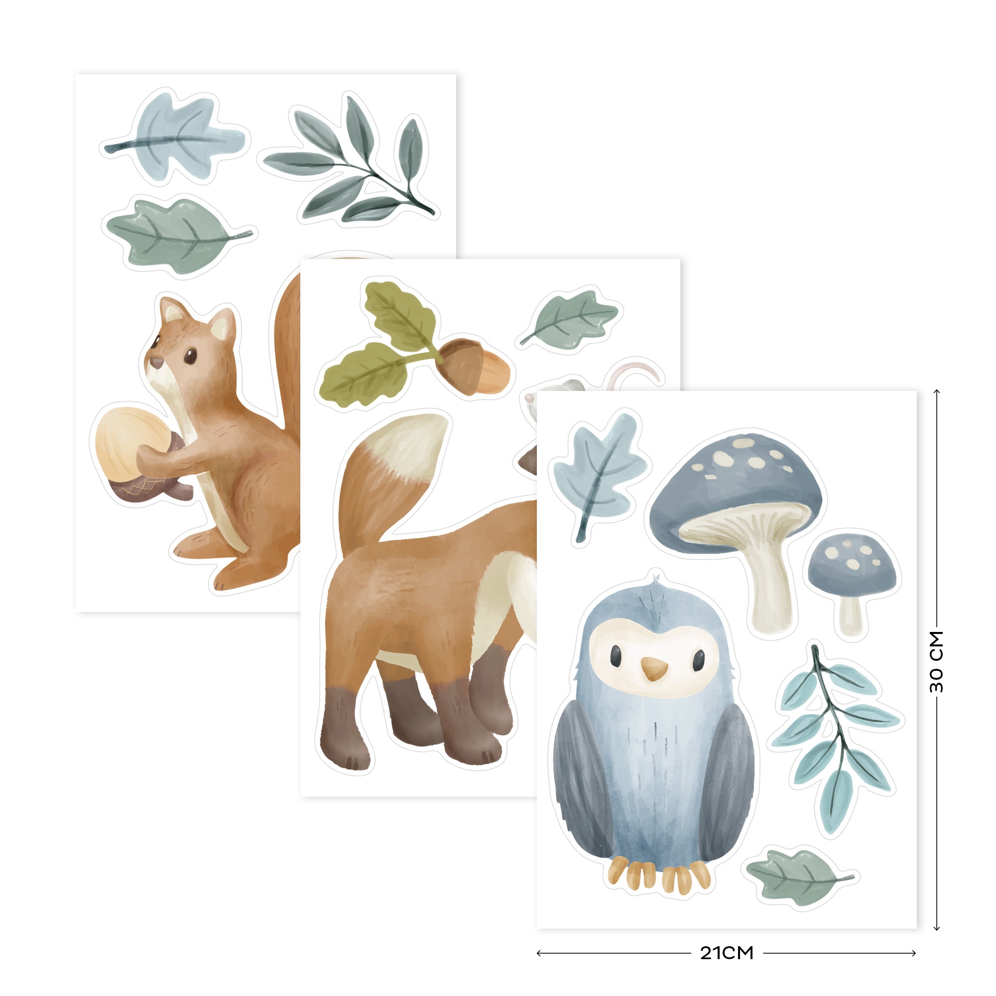 LITTLE DUTCH Wandtattoo »Wandsticker Set Forest Friends A4 (3x St.)«, (Set, 3 St.), 3x A4-Format