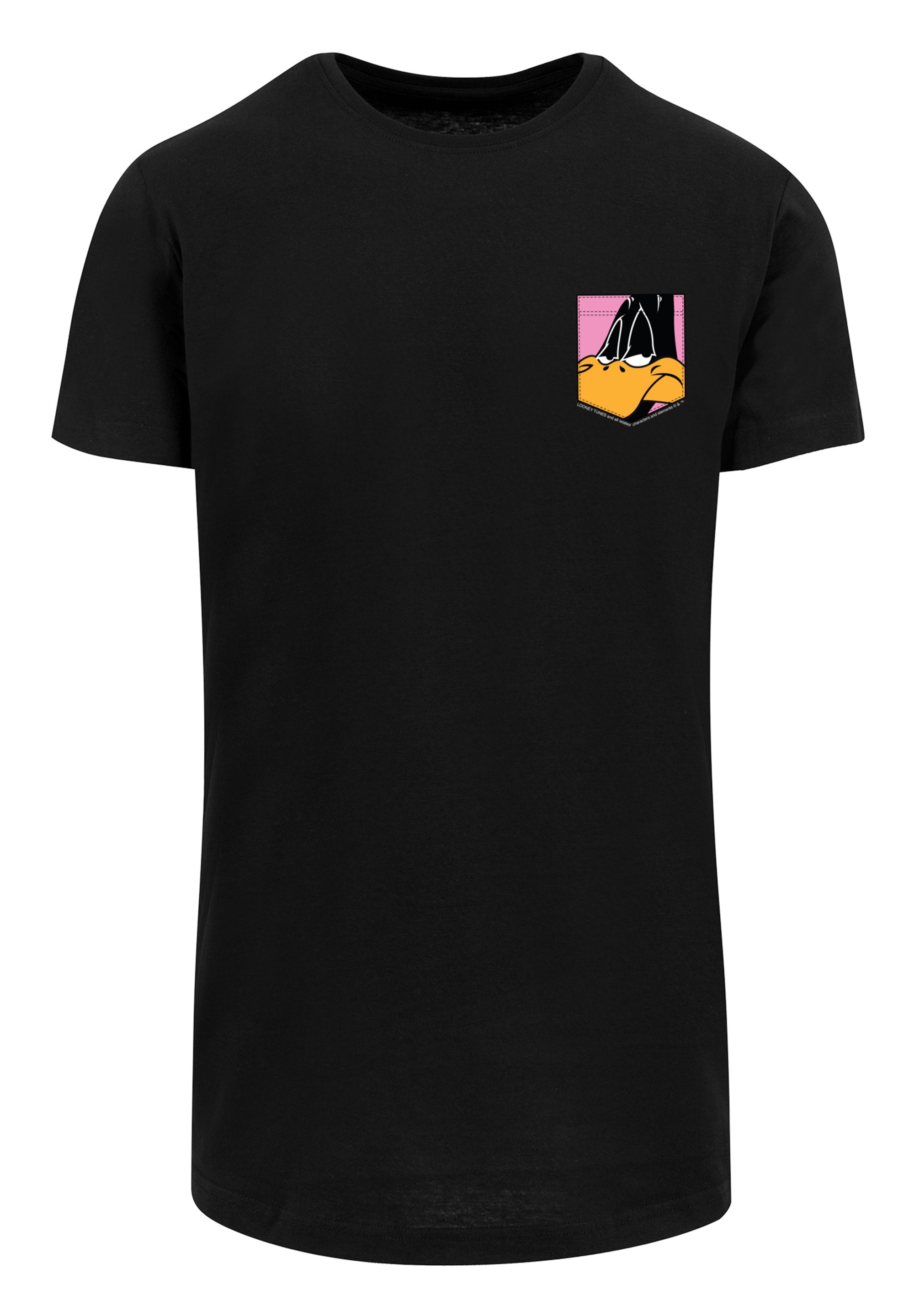 F4NT4STIC T-Shirt »Looney Tunes Daffy Duck Face Faux Pocket«, Print