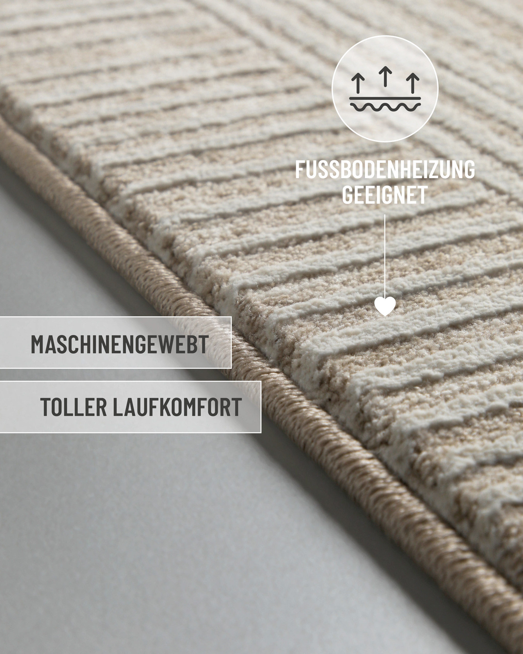 Esprit Teppich »Raymond« rechteckig 15 mm Höhe Kurzflor, Streifendesign, Hoch-Tief-Effekt, waschbar, Jute-Rücken