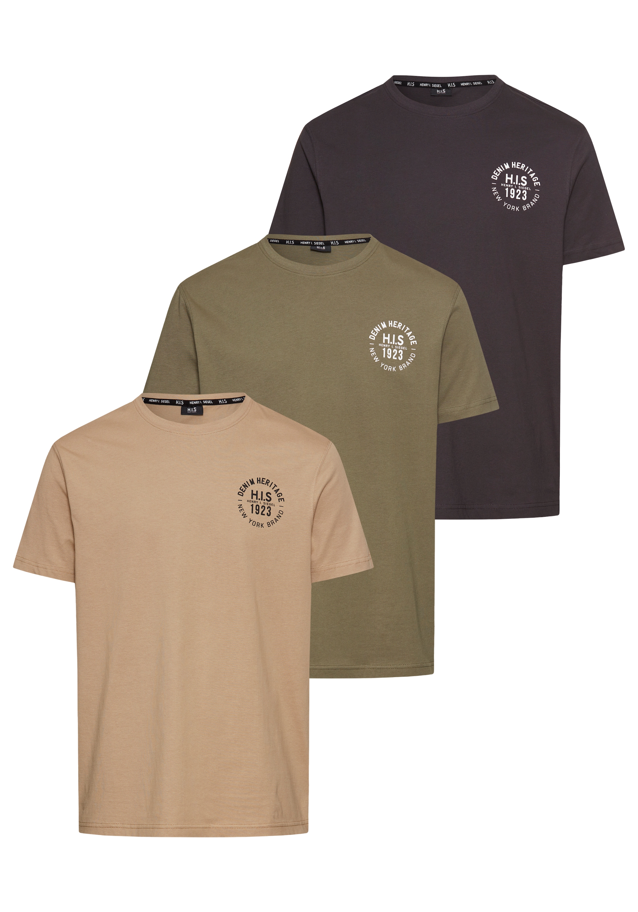 H.I.S T-Shirt Packung, 3er-Pack, 3 Stk. tlg. schmal geschnitten, bedrucktes günstig online kaufen
