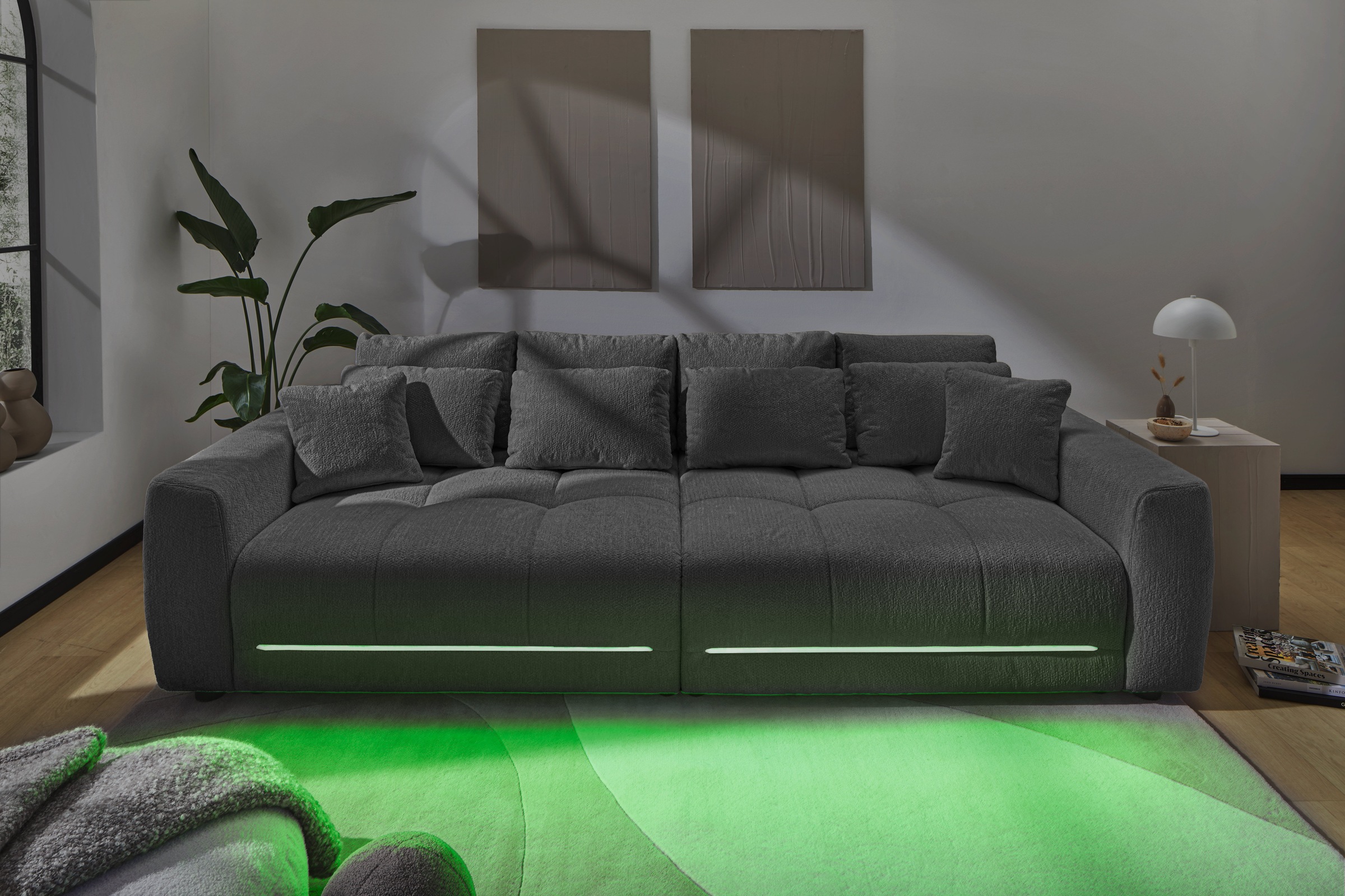 Jockenhöfer Gruppe Big-Sofa "Lumina, XXL, B: 294 cm, mit LED-RGB-Beleuchtung, Liegefläche 120x240cm" Mega-Sofa, inklusive Federkernpolsterung und 10 Kissen