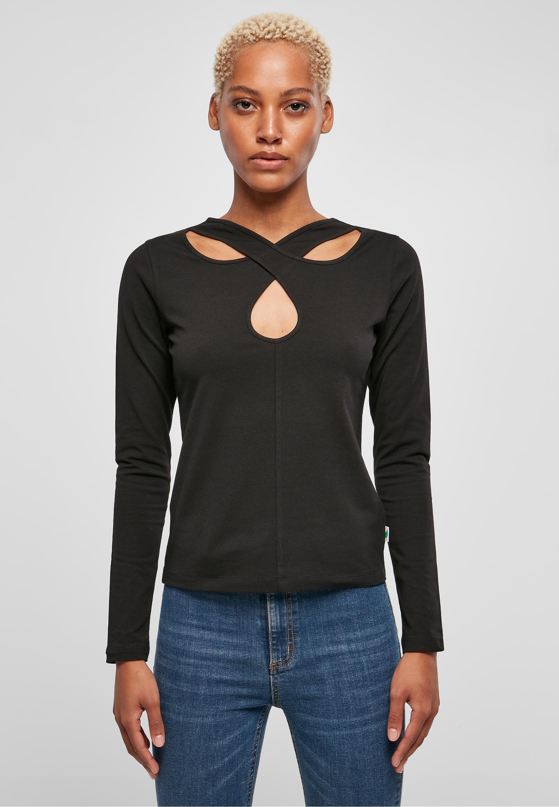 URBAN CLASSICS Longsleeve »Urban Classics Damen Ladies Crossed Cut Out Longsleeve«, (1 tlg.)
