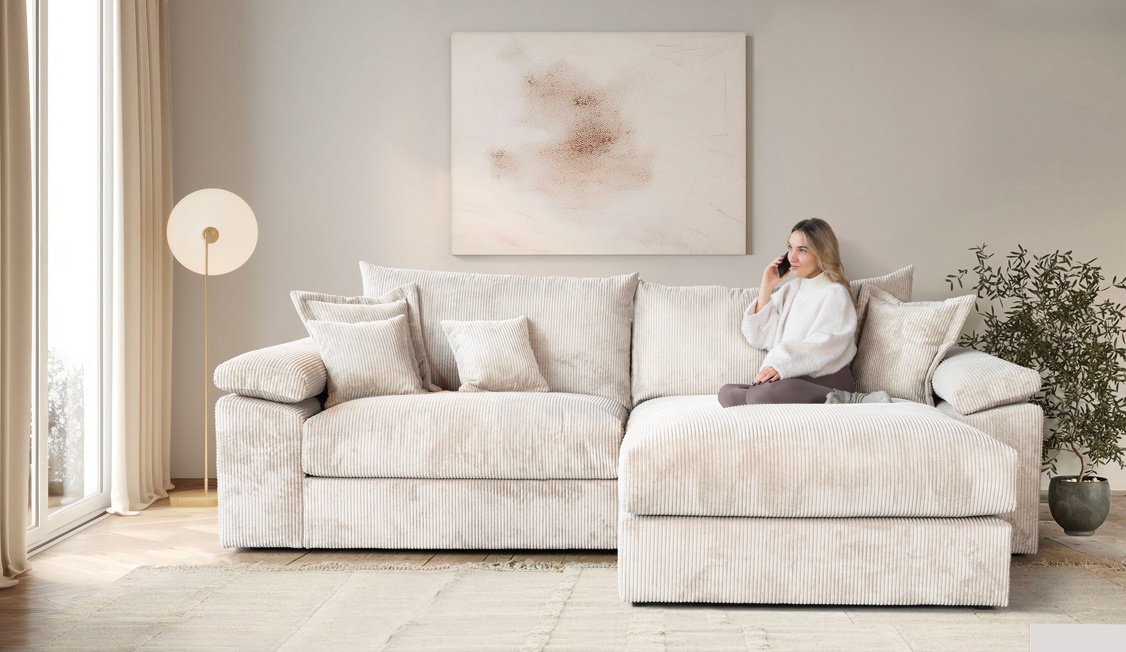 OTTO home 1100000002199 "Soft&Cosy XXL L-Form, B: 303 cm - OTTO. Verlässliche Qualität." Mega-Sofa, Cord oder Chenille-Struktur, mit Federkern & 4 Zierkissen