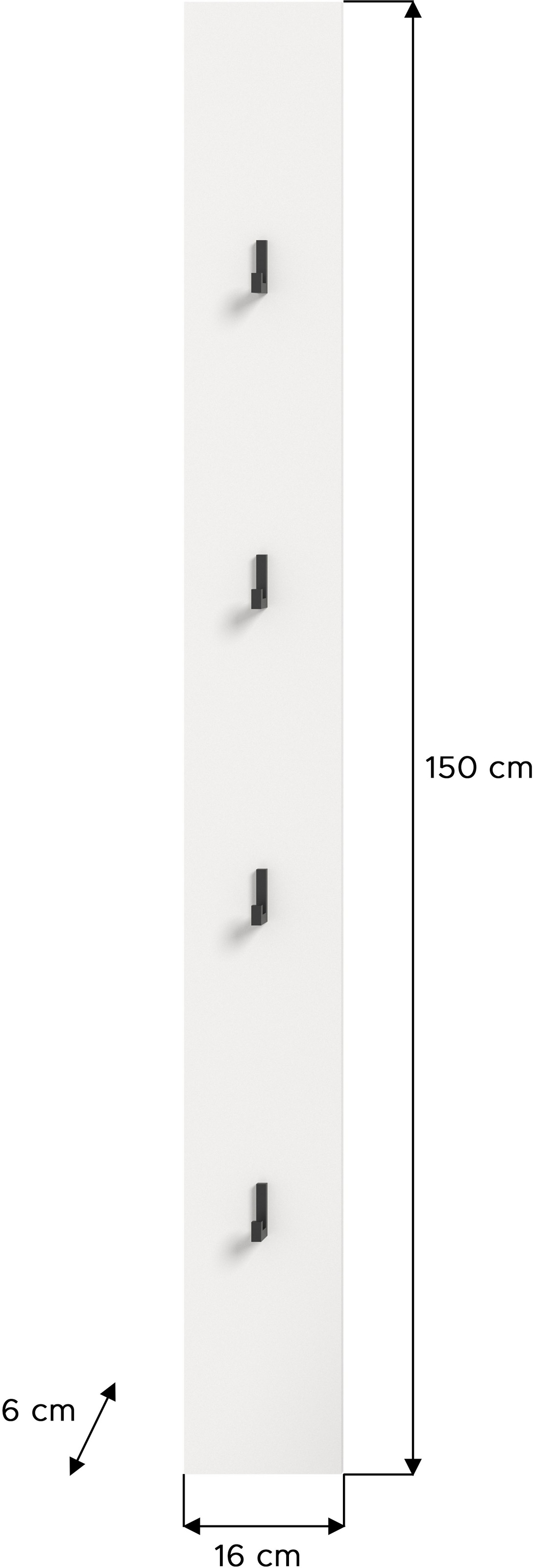 INOSIGN Hakenleiste »VICENZA, TOPSELLER!, Höhe 150cm, 4 schwarze Haken«, Paneel, Wandpaneel, Paneel, Wandhaken, Wandboard