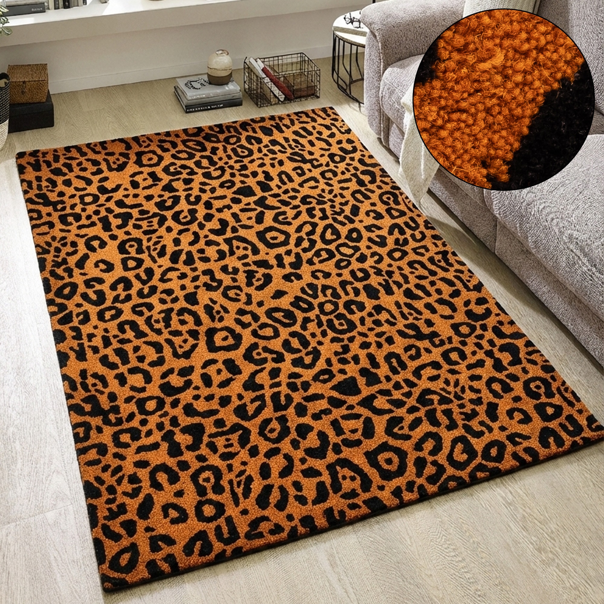 Wollteppich OTTO HOME "Gabbo Leo, Leopardenmuster, handgearbeitet", terra, B:120cm H:14mm L:180cm, Wolle, Teppiche, reine Wolle, Uni, Wohnzimmer, Schlafzimmer, Esszimmer