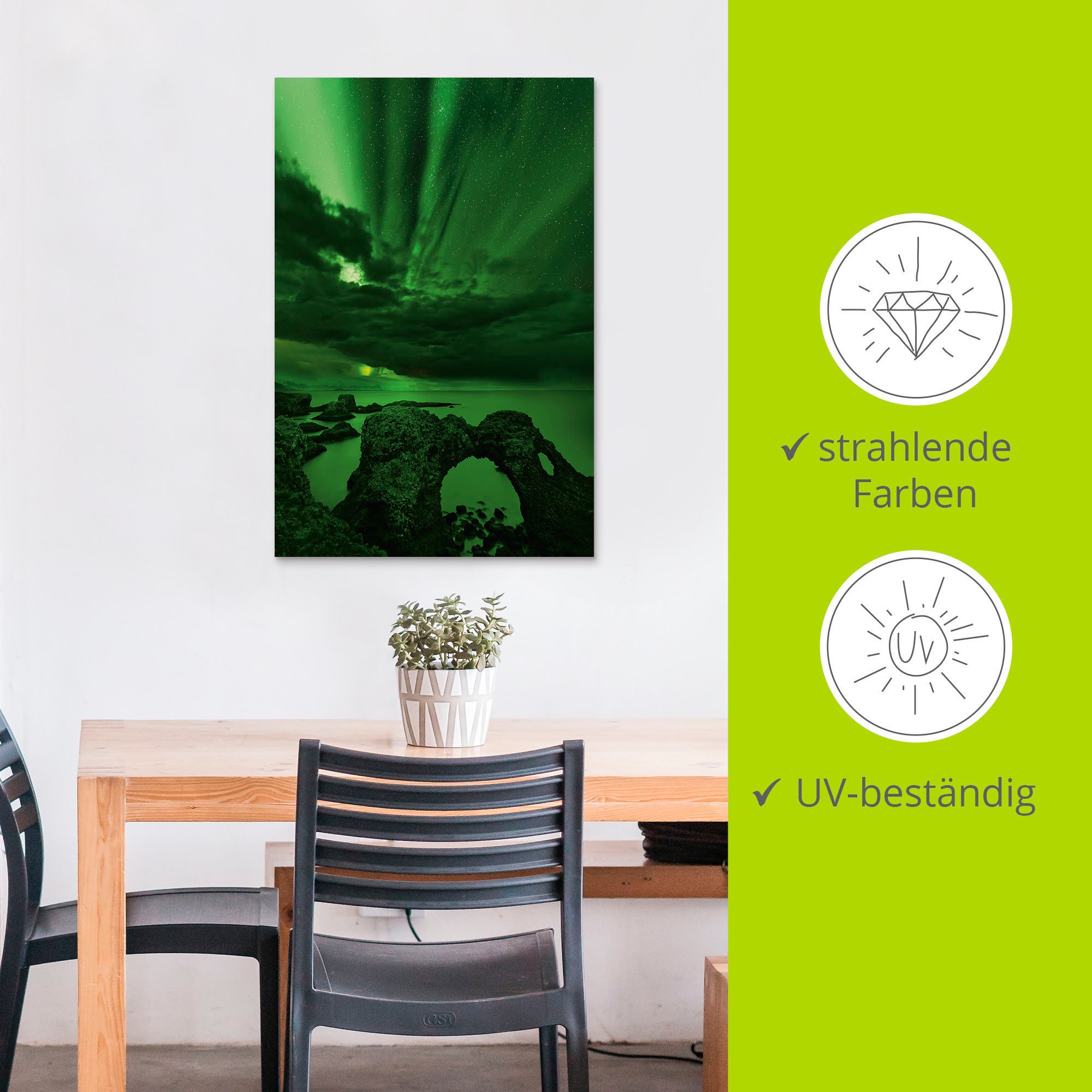 Artland Wandbild »Polarlicht über einem Felsentor«, Himmelsbilder, (1 St.), als Alubild, Leinwandbild, Wandaufkleber oder Poster in versch. Größen