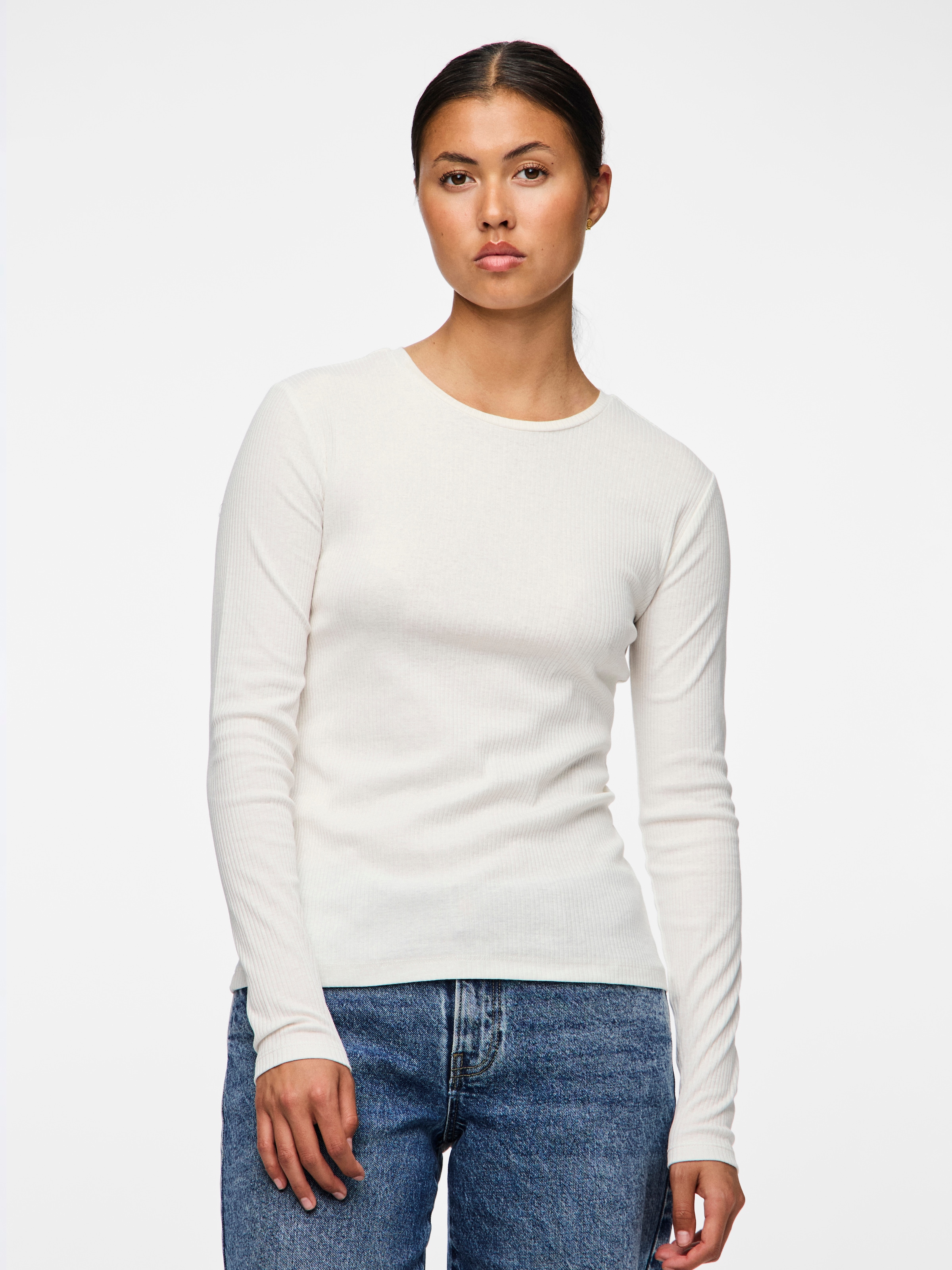 pieces Langarmshirt "PCRUKA LS TOP NOOS BC" Baumwollmischung, slim fit