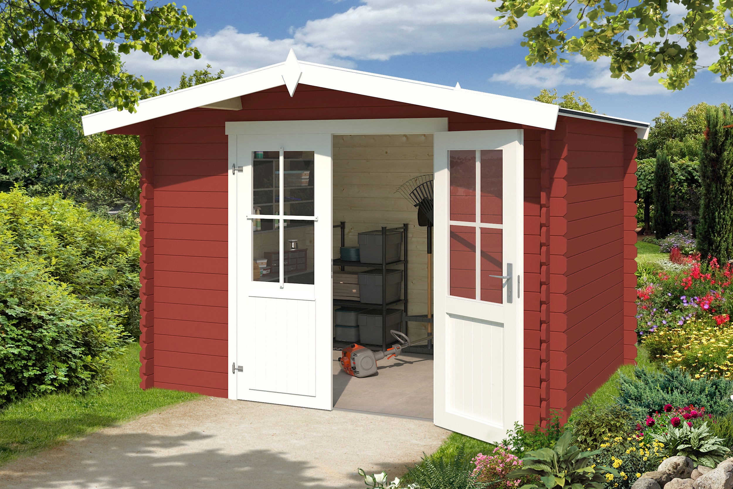 LASITA MAJA Gartenhaus "Baltimore" Blockbohlenhaus 28mm, Fundamentmass 2920x2300, Schwedenrot