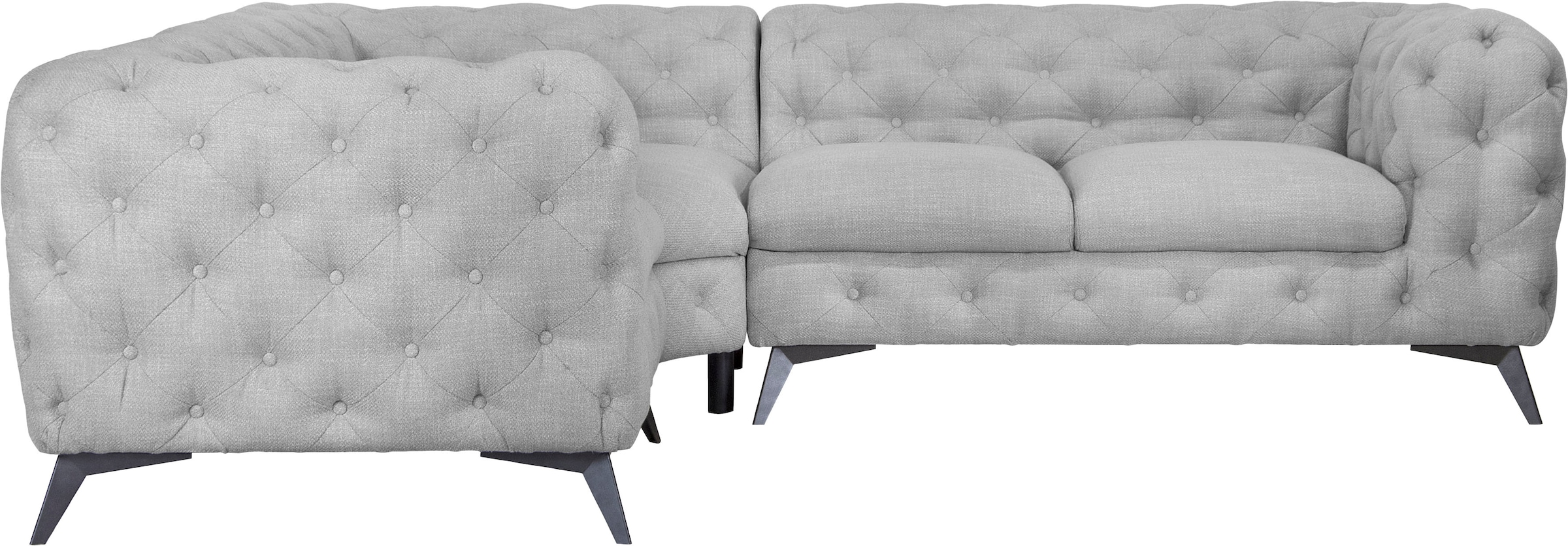 Leonique Chesterfield-Sofa »Ecksofa GLYNIS L-Form mit Wellenunterfederung, Maße B/T/H 264/264/75cm«, aufwändige Knopfheftung, moderne Chesterfield Optik, Fußfarbe wählbar