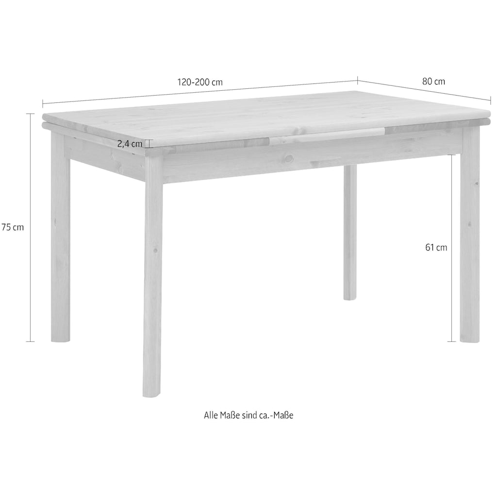 Home affaire Esstisch »Tirza«, aus massiver Kiefer, mit Auszugsfunktion in zwei Breiten